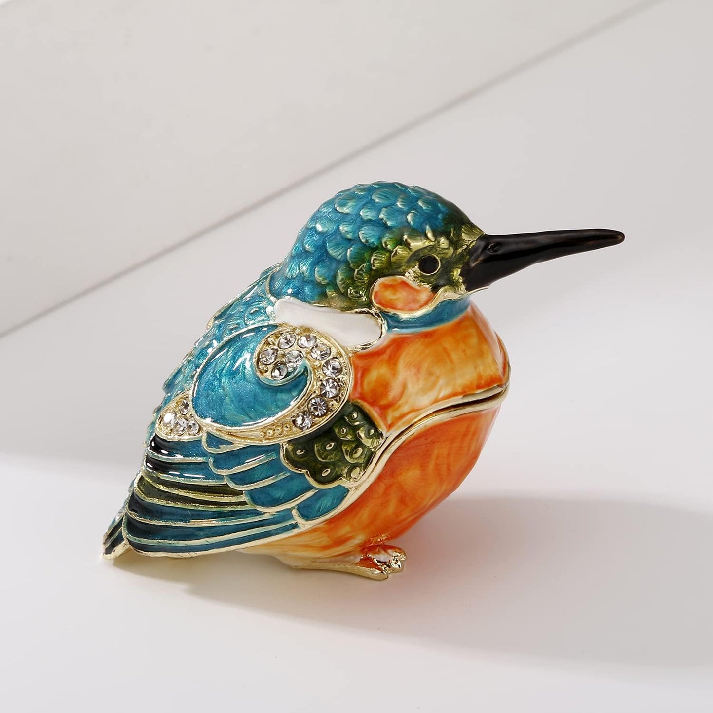 Unique Figurine / Hinged Jewelry Organizer for Ring Earrings / Blue Kingfisher