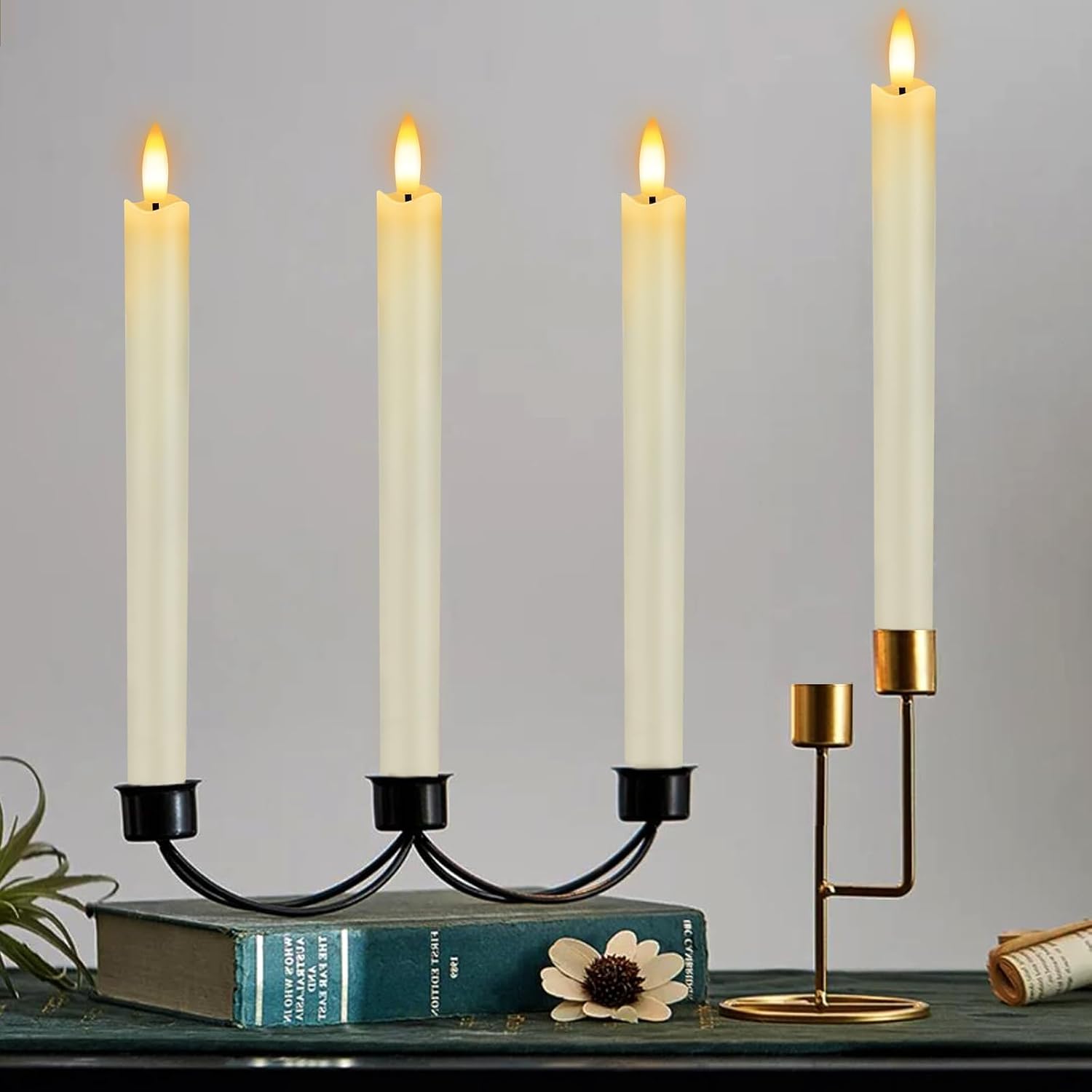 HINZER 6Pcs Flameless Taper Candles with Remote, Halloween Home Decor | Battery Operated Candles Flickering 9.6 inch