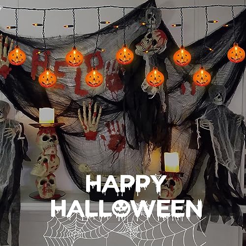 Halloween Pumpkin Icicle Lights, 7Ft Outdoor Halloween Decorations String Light with 10 Pumpkin Light 15 Mini Orange Bulbs, Plug in Pumpkin Curtain Lights for Indoor Outdoor Patio Party Holiday