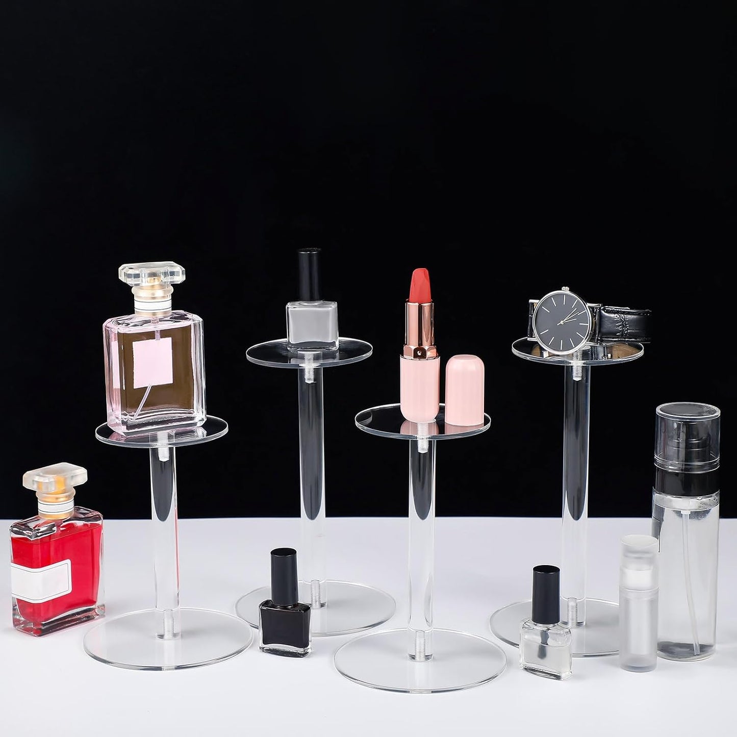 Round Acrylic Display Stands Small Display Risers Plastic Acrylic / 4 Size / Clear / Set of 4