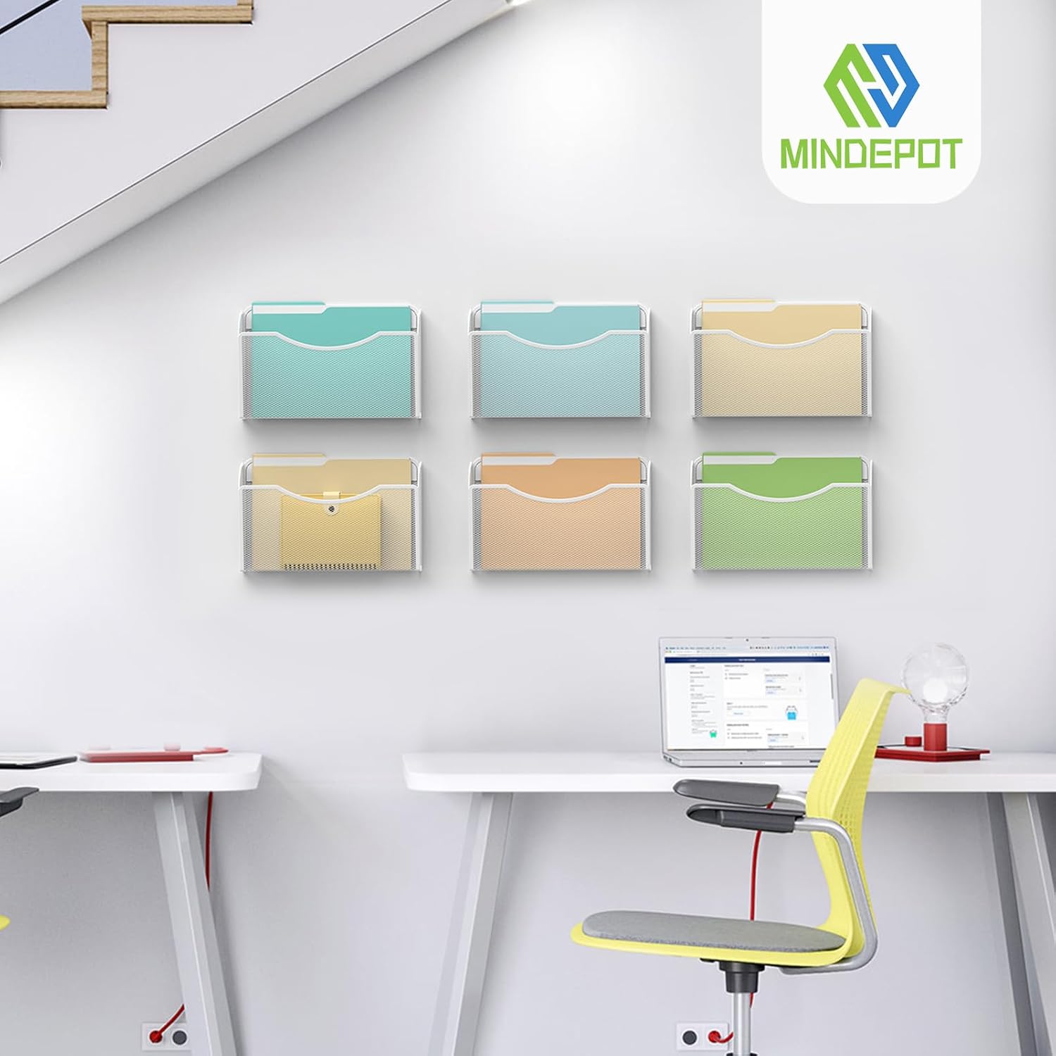 MINDEPOT Wall File Organizer, Hanging Wall File Holder, 6 Pack, Black | Heavy Duty Iron, Metal Mesh Wall Mount, Single