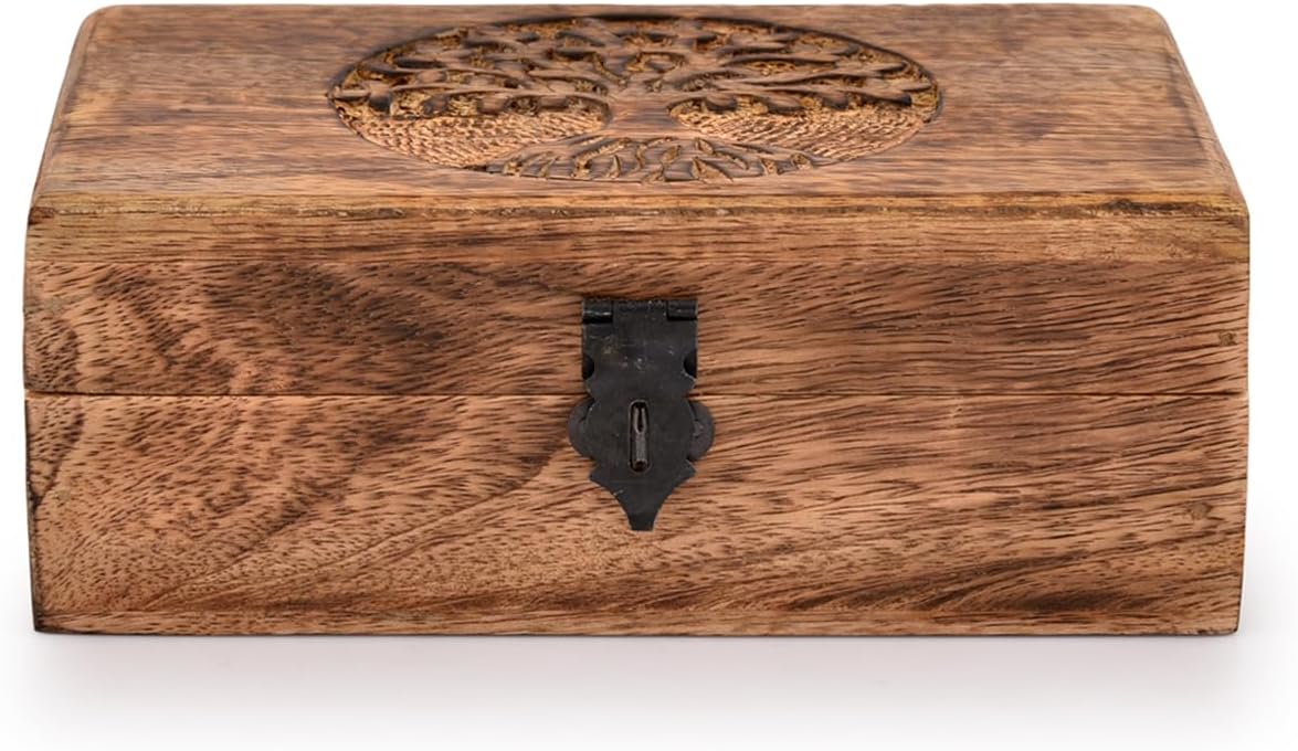 Handmade Mango Wood Tree of Life Engraving Beautifully Keepsake Box Jewellery Organiser Unique Gift