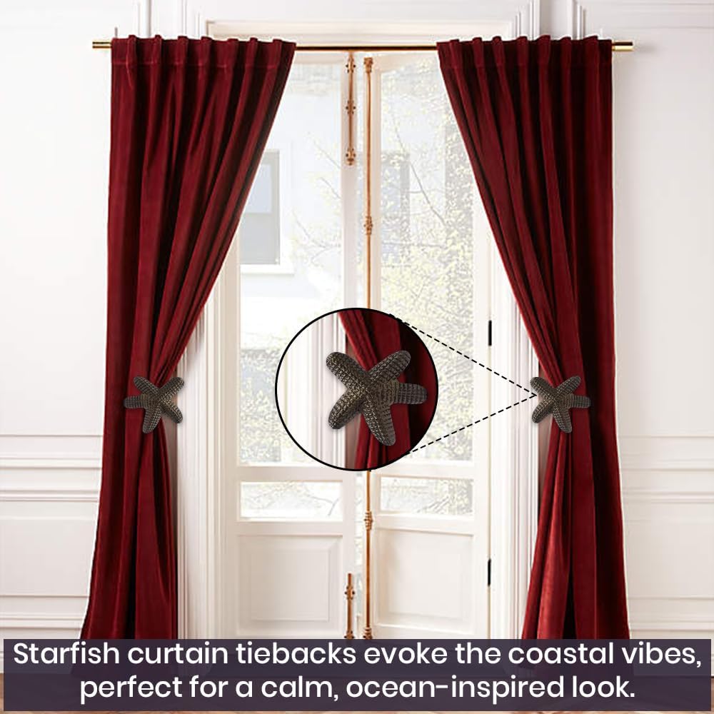 The Metal Magician Metal Nautical Starfish Curtain Holdback & Curtain Holder for Home, Bedroom & Office (Starfish