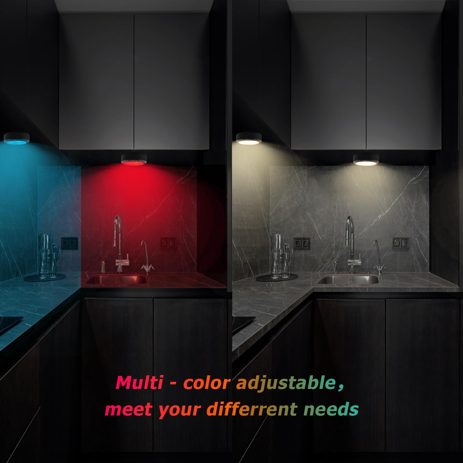 Puck Lights with Remote,Under Cabinet Lighting Wireless,Battery Operated RGB LED Lights Dimmable,7 Colors Push Lights
