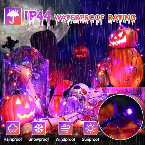 Guhope 66FT 200 LED Halloween Lights, Orange + Purple Halloween Lights Outdoor with 8 Lighting Modes, Waterproof String Light for Halloween Christmas Outdoor Party Yard Garden Decoration