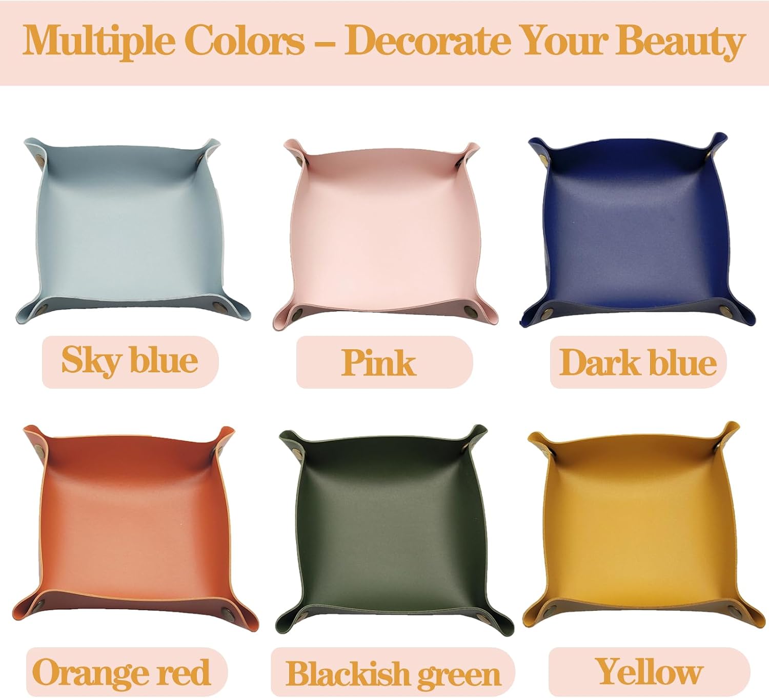 6 Packs PU Leather Jewelry Valet Tray for Women and Men