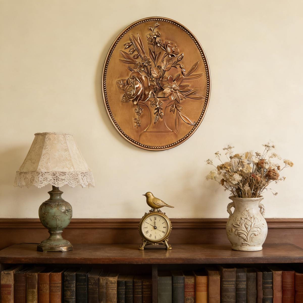 Vintage Wall Sculptures Gold Flower Wall Art Hand Painted Ornate Wall Hanging / Bronze Gold