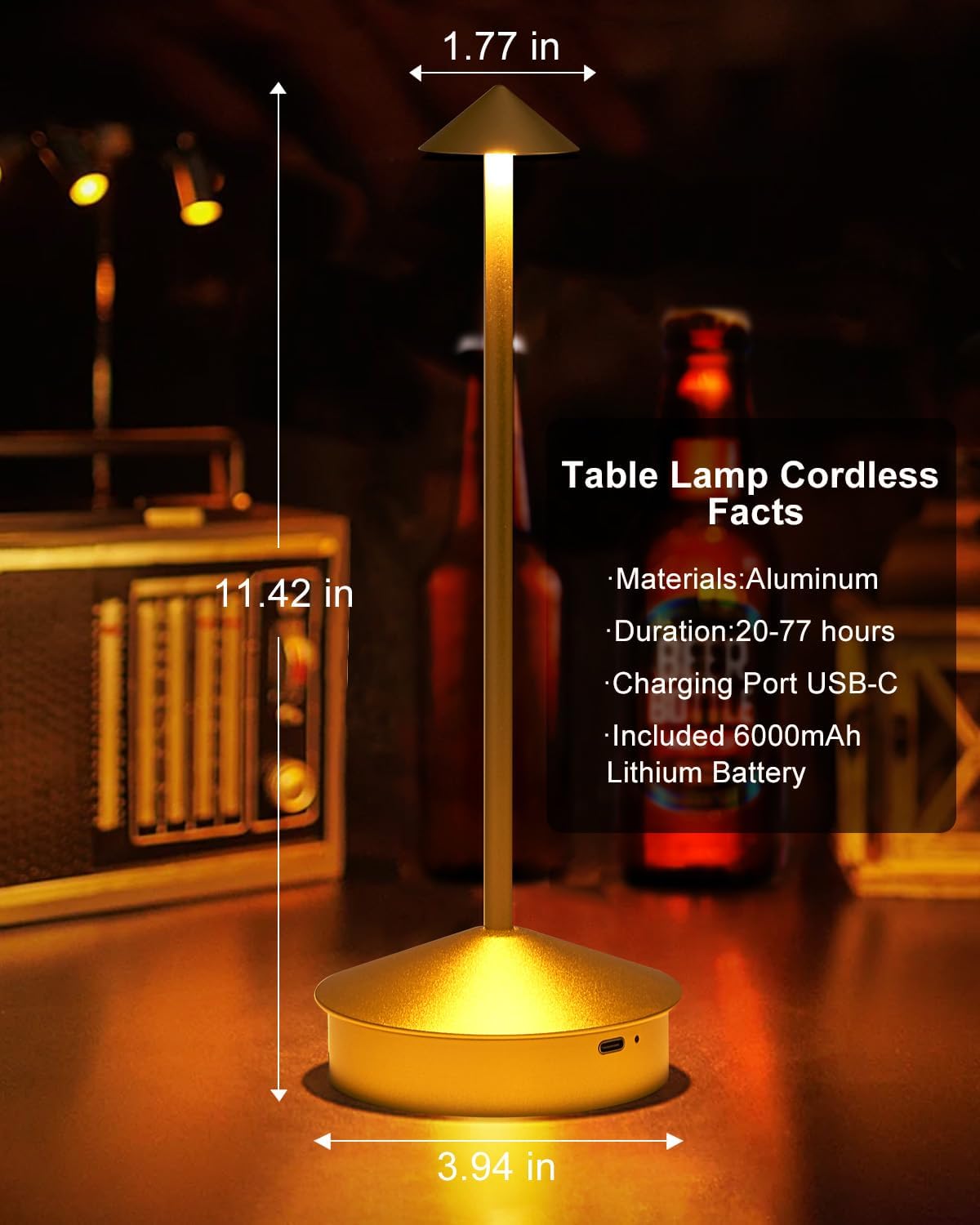 2 Pack Aluminum Cordless Table Lamp, 6000mAh Rechargeable Table Lamps, Portable Touch LED Lamp, Outdoor Waterproof