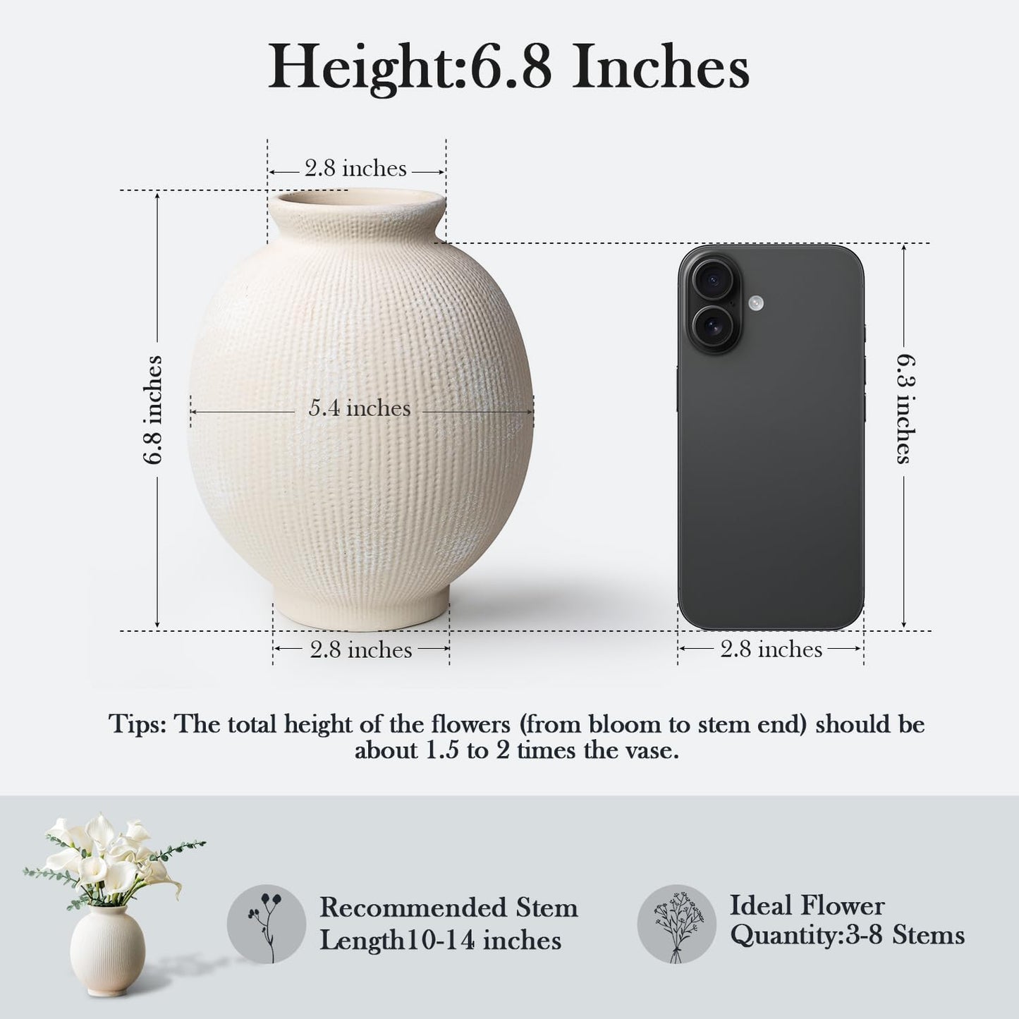Ceramic Decorative Flower Vase / Modern White-6.8