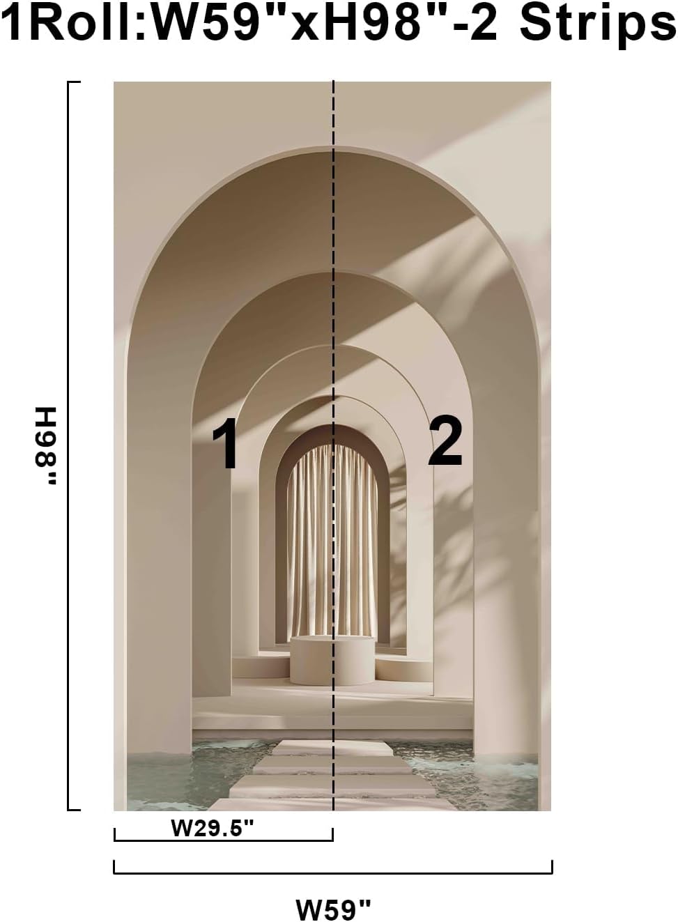 3D Archway Wall Mural Peel and Stick Arch Door Mural Wallpaper Modern / 3d Door / 59" Wx 98" H