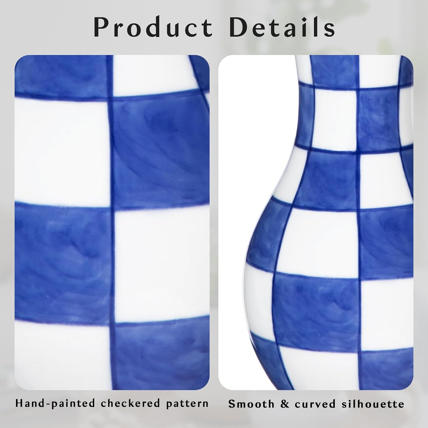 Bud Ceramic Flower Vase / # Plain Texture / Blue / 6 Inch / Set of 2