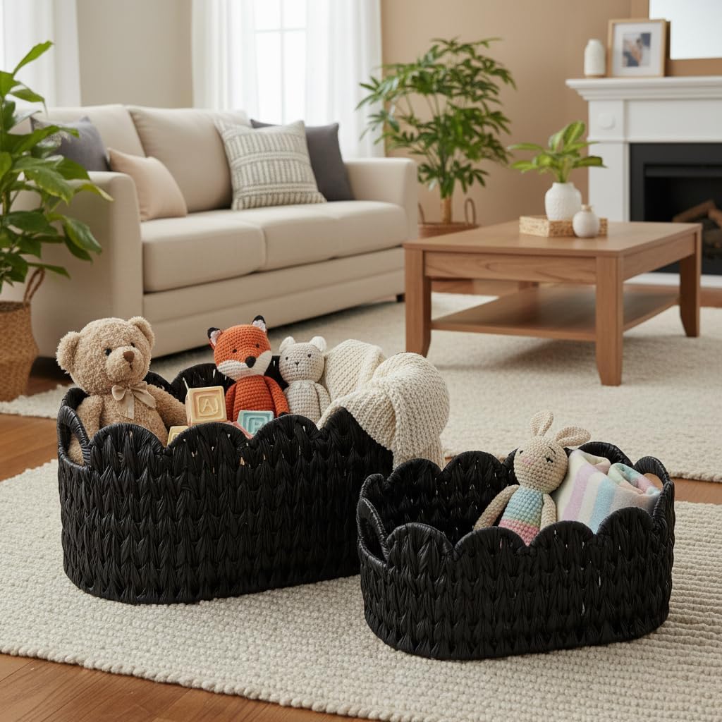 Woven Storage Baskets / Black / Set of 2
