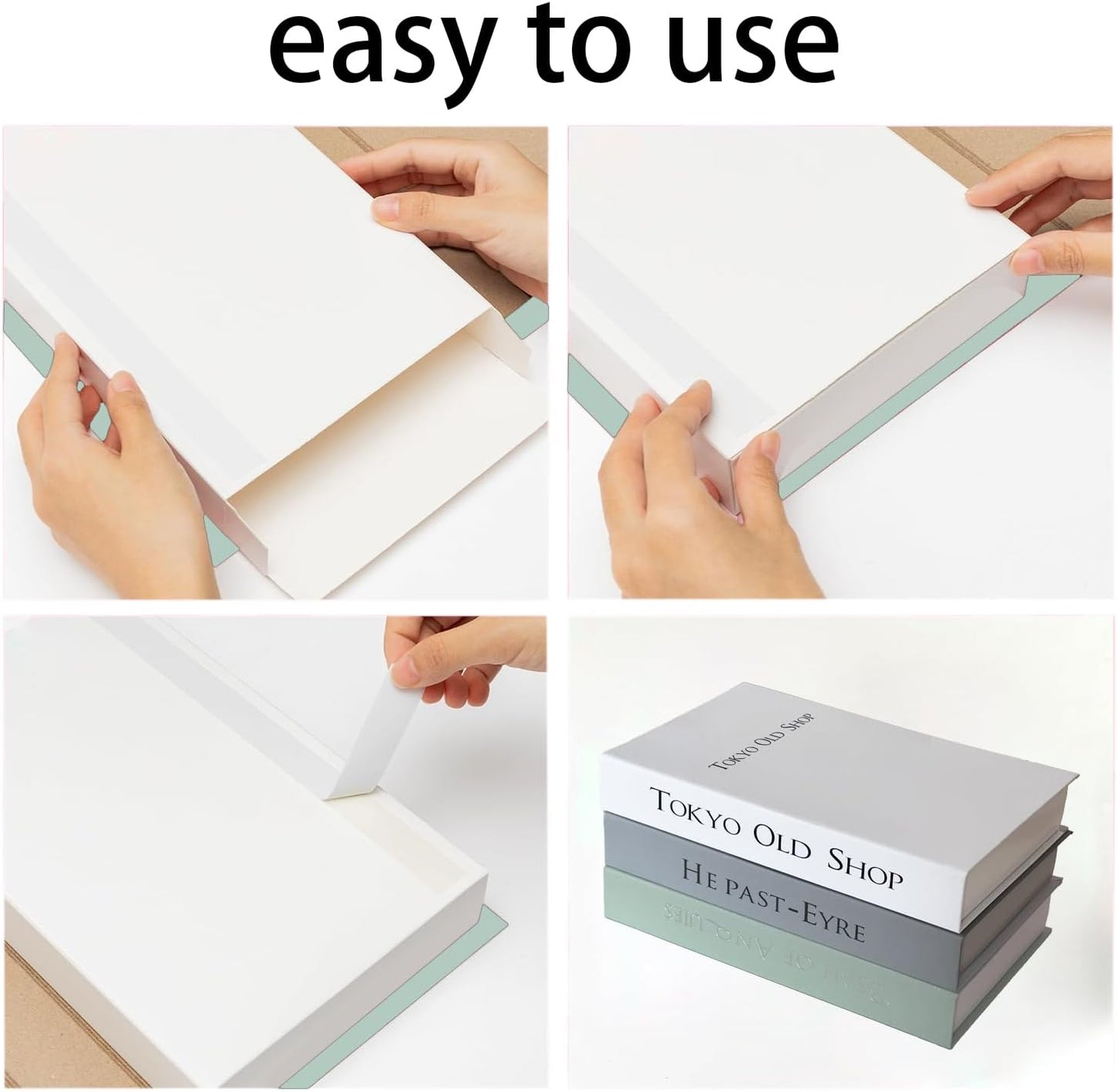 Decorative Books / Green+grey + White / Set of 3