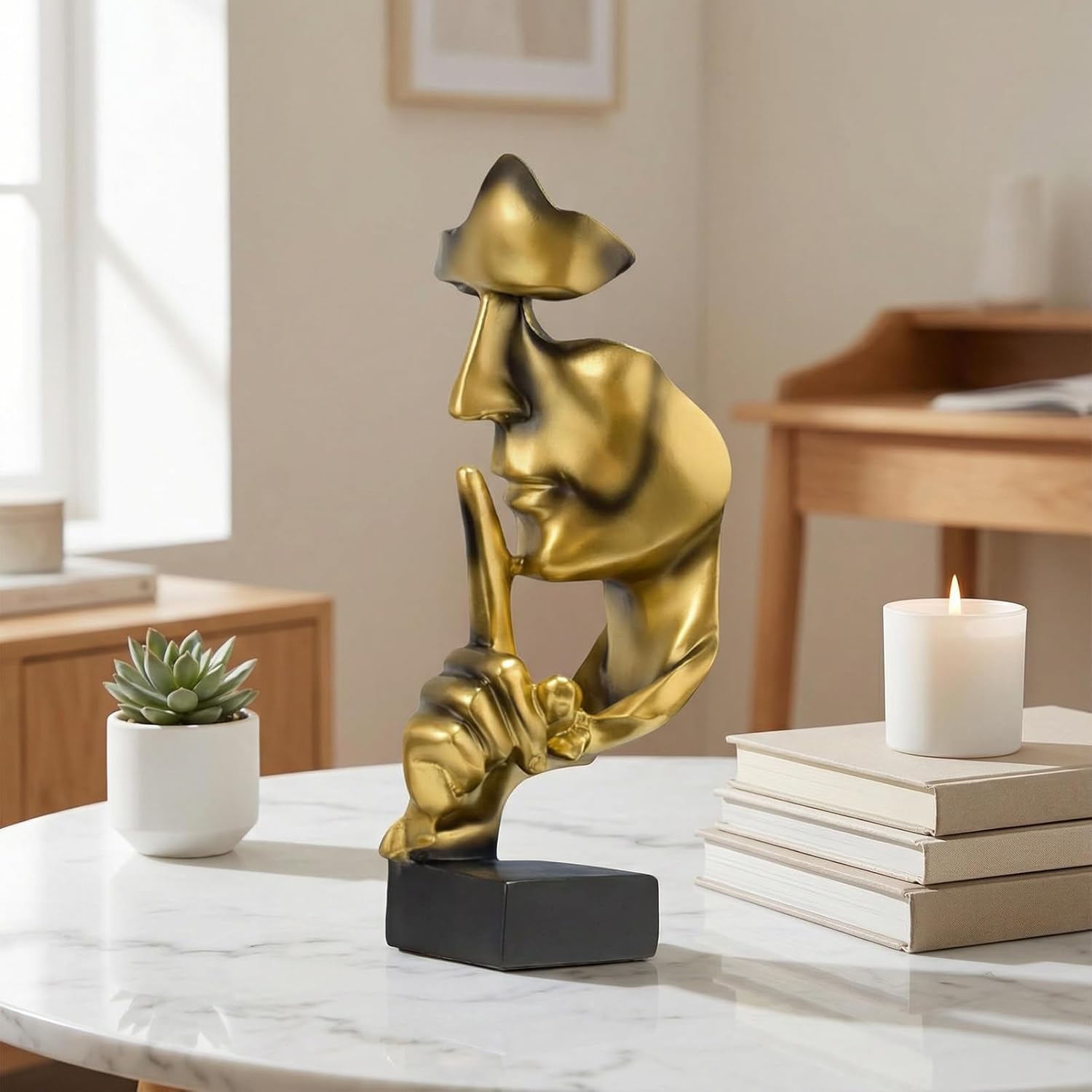 Abstract Face Statue / Golden Silence Figurine