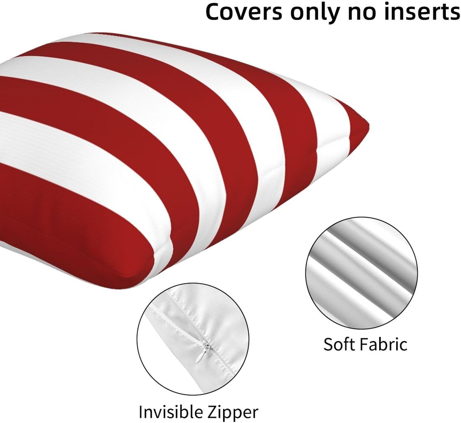 Throw Pillow Cover in Cushion Modern Farmhouse Pillow / Red and White Stripes / 18 x 18 / Set of 2