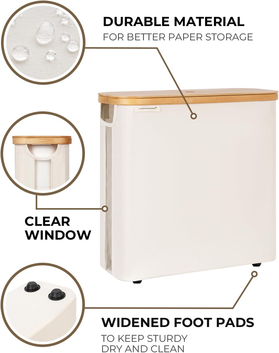 StorageWorks Toilet Paper Storage Basket with Bamboo Lid & Window | See Rolls at a Glance with Clear Window, Holds 16