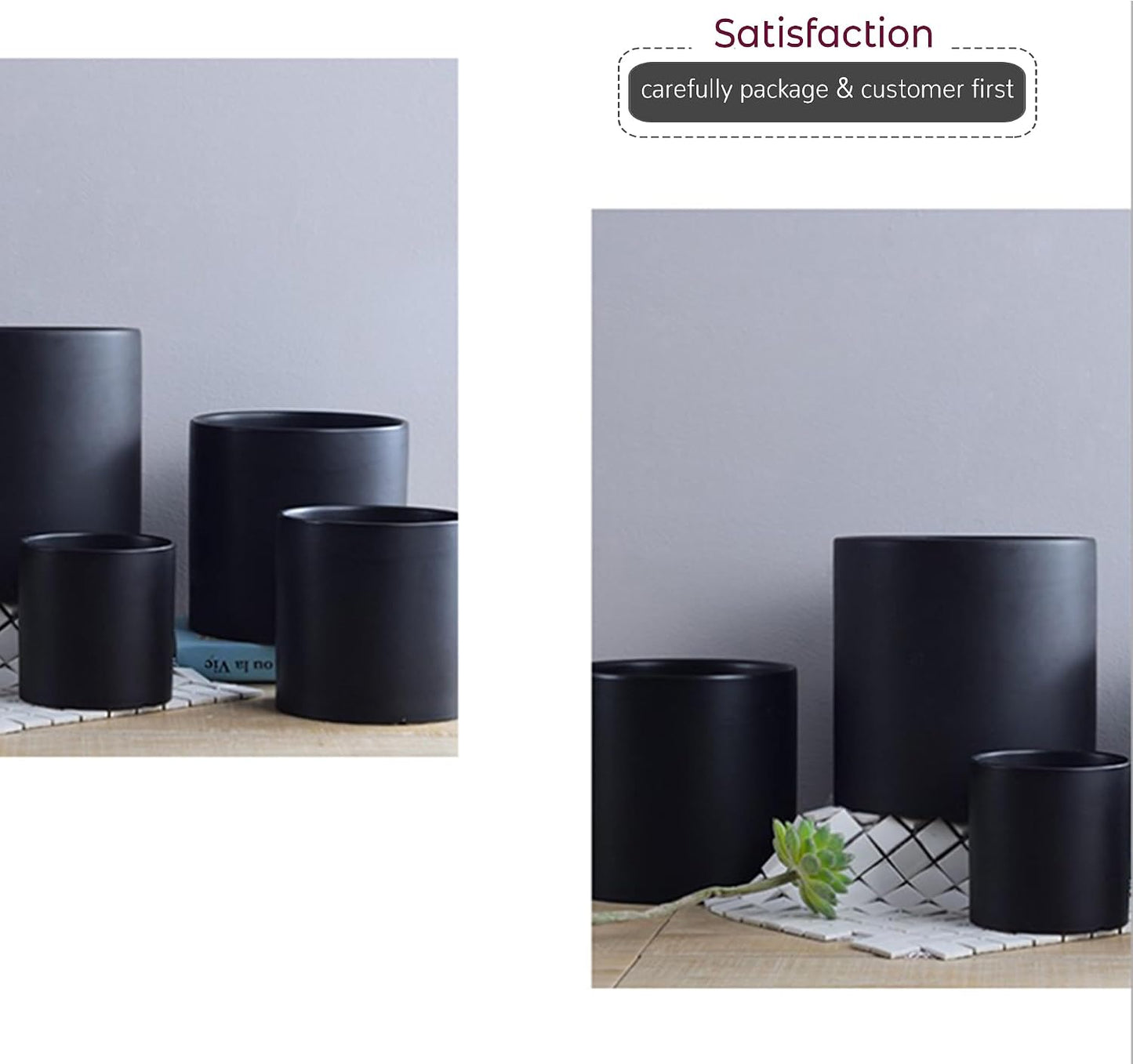 Matte Ceramic Cylinder Vase Width 6.5" Height 6 / 6.5 x 6 / H / Black