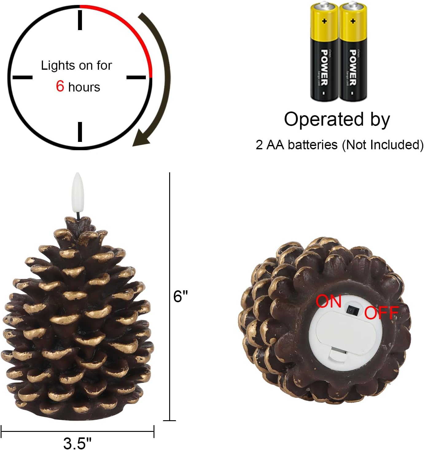 Wondise Flameless Candles with Timer, Battery Operated Flickering 3D Wick Real Wax Pine Cone Candles for Christmas