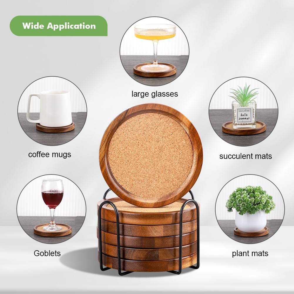 Holder / Wood Cork Coasters for Drinks Absorbent / 4.33 Inches