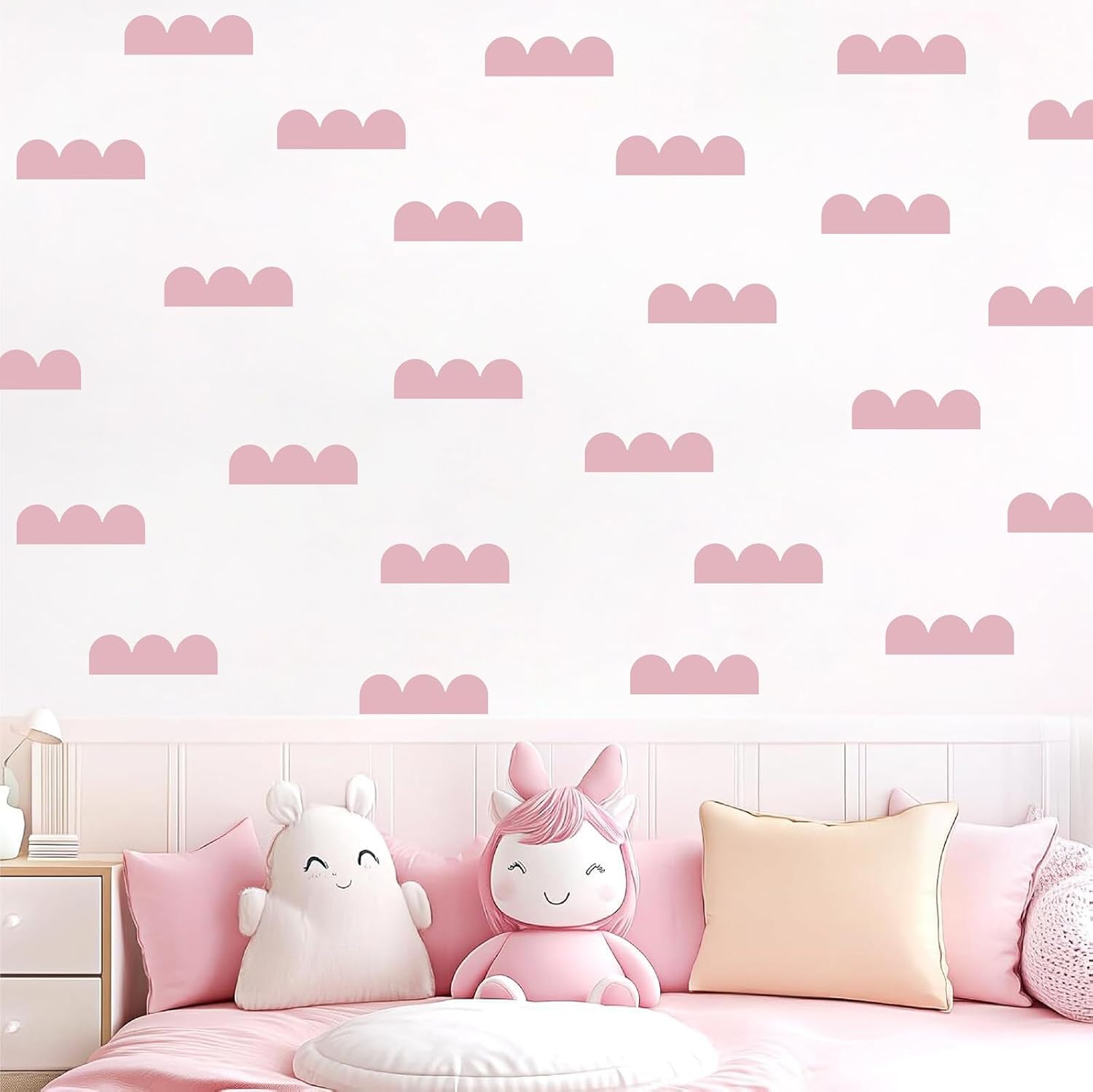 Scallop Border Wall Decals Semi Circle Wall Stickers Geometric Pattern Decal Scalloped / Pink