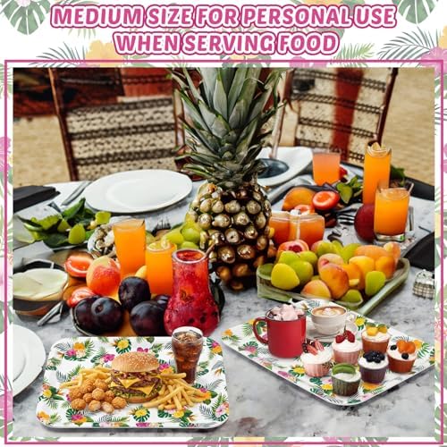 Vesici 3 Pcs Hawaiian Luau Serving Trays 13 x 10 Inch Tropical Hibiscus Flowers Melamine Platters Reusable Rectangular Serving Dishes for Pool Beach Aloha Summer Party Sharing Food Snack Fruit Dessert