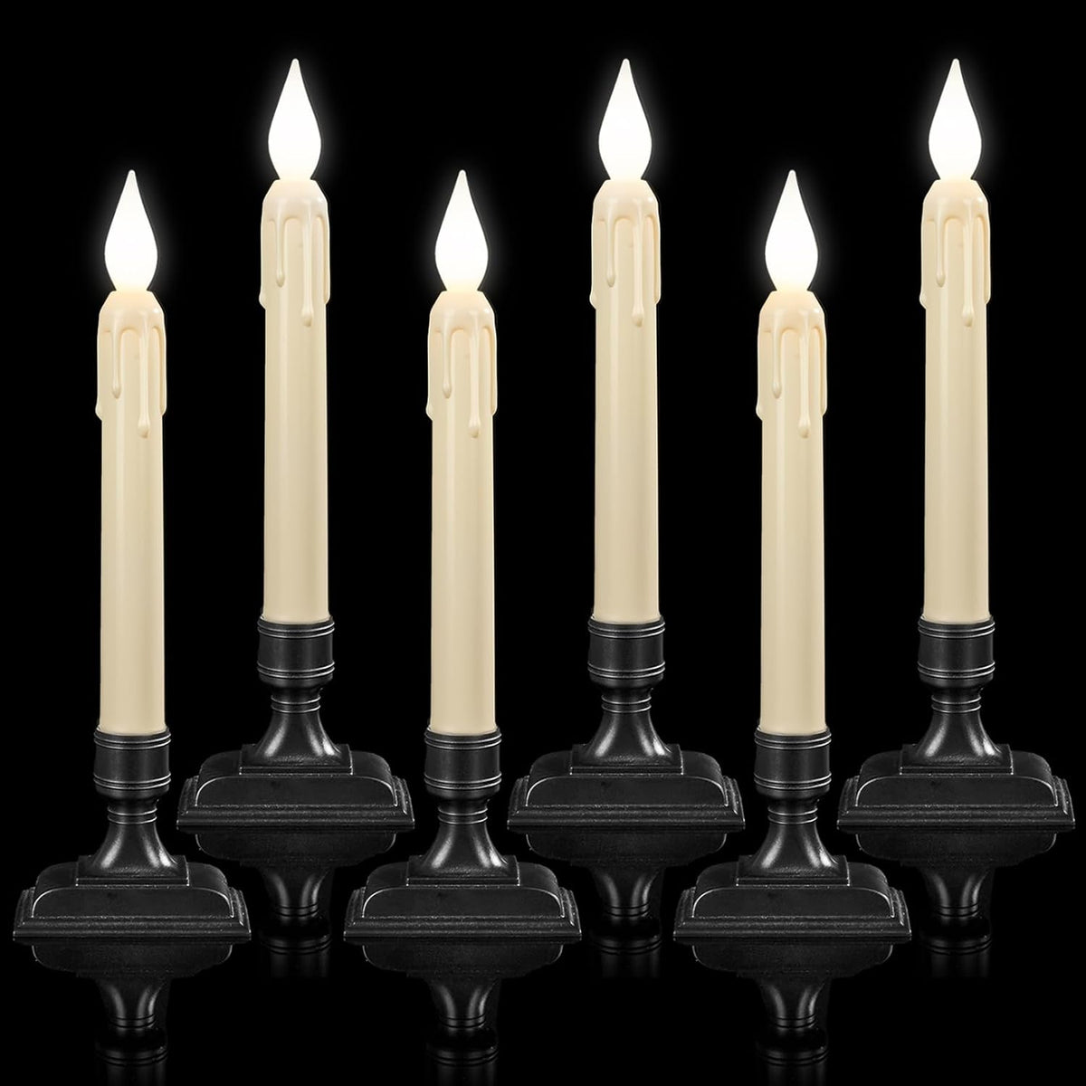 6 Pcs Sensor Dawn to Dusk Window Candles, Flickering Battery Candles for Windows, Ultra Bright Fake Candle Lights with Black Holders, Led Candlesticks for Xmas Home Decor, White Light