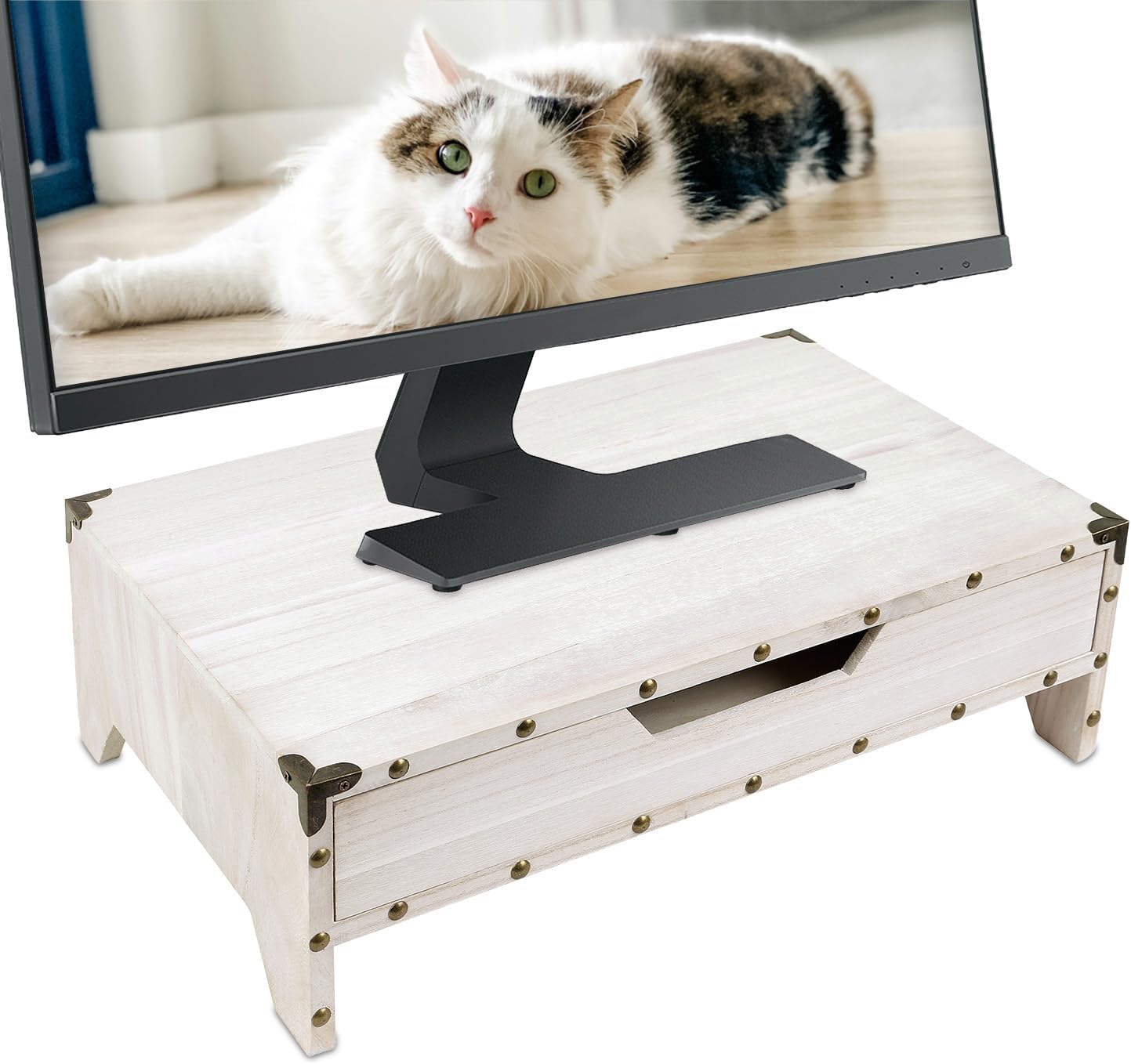 Wooden 2 Tier Monitor Stand / White