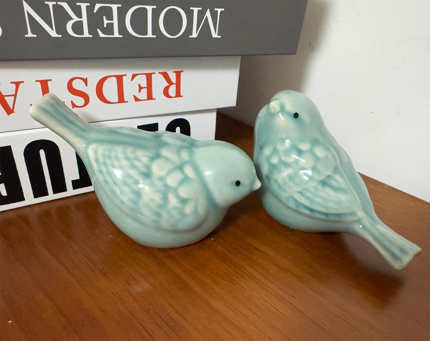 Ceramic Bird Figurines / Light Green / Set of 2