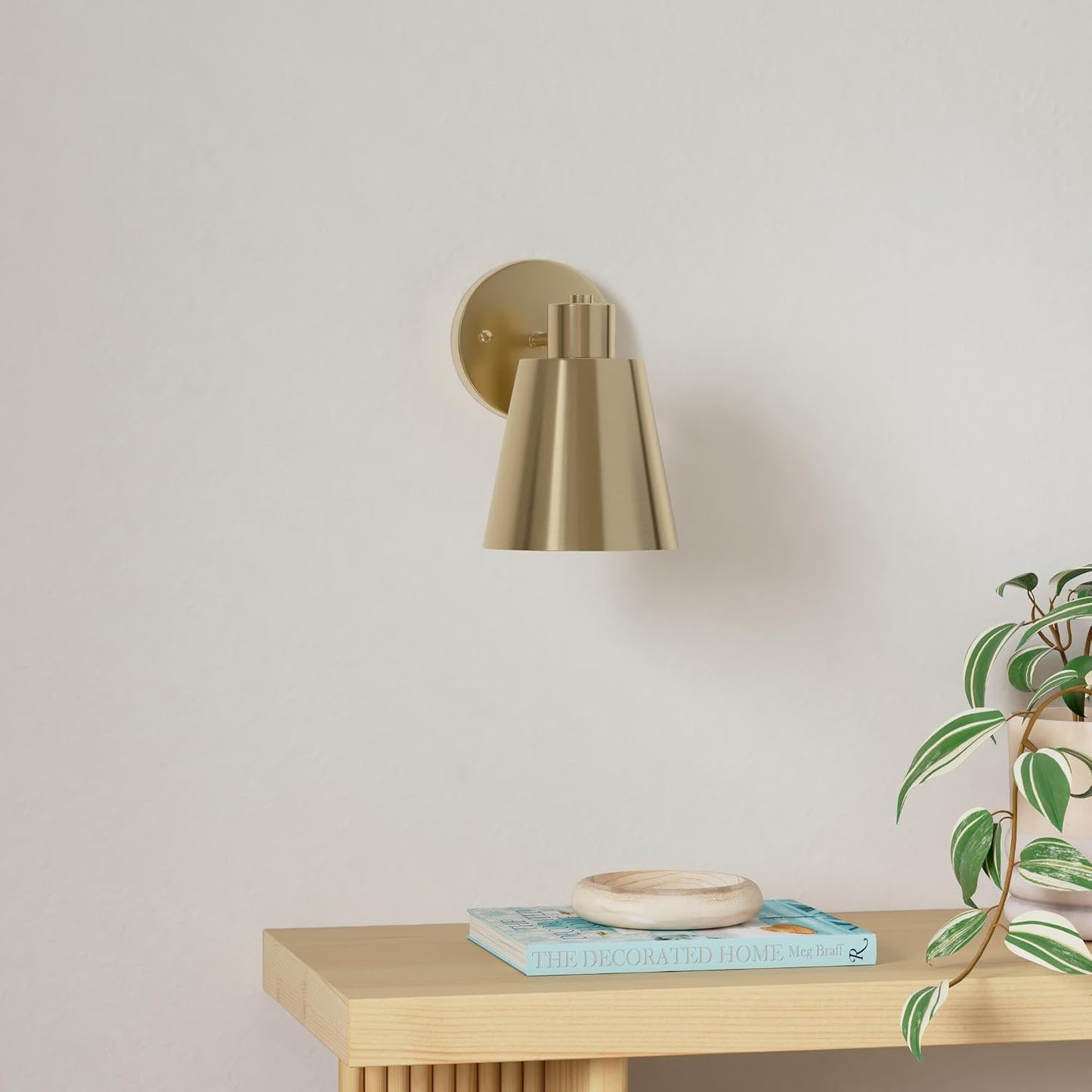 Battery Operated Wall Sconce Set of Two,Gold Modern with Remote Control Dimmable Wall Lighting Indoor, Not Hardwired