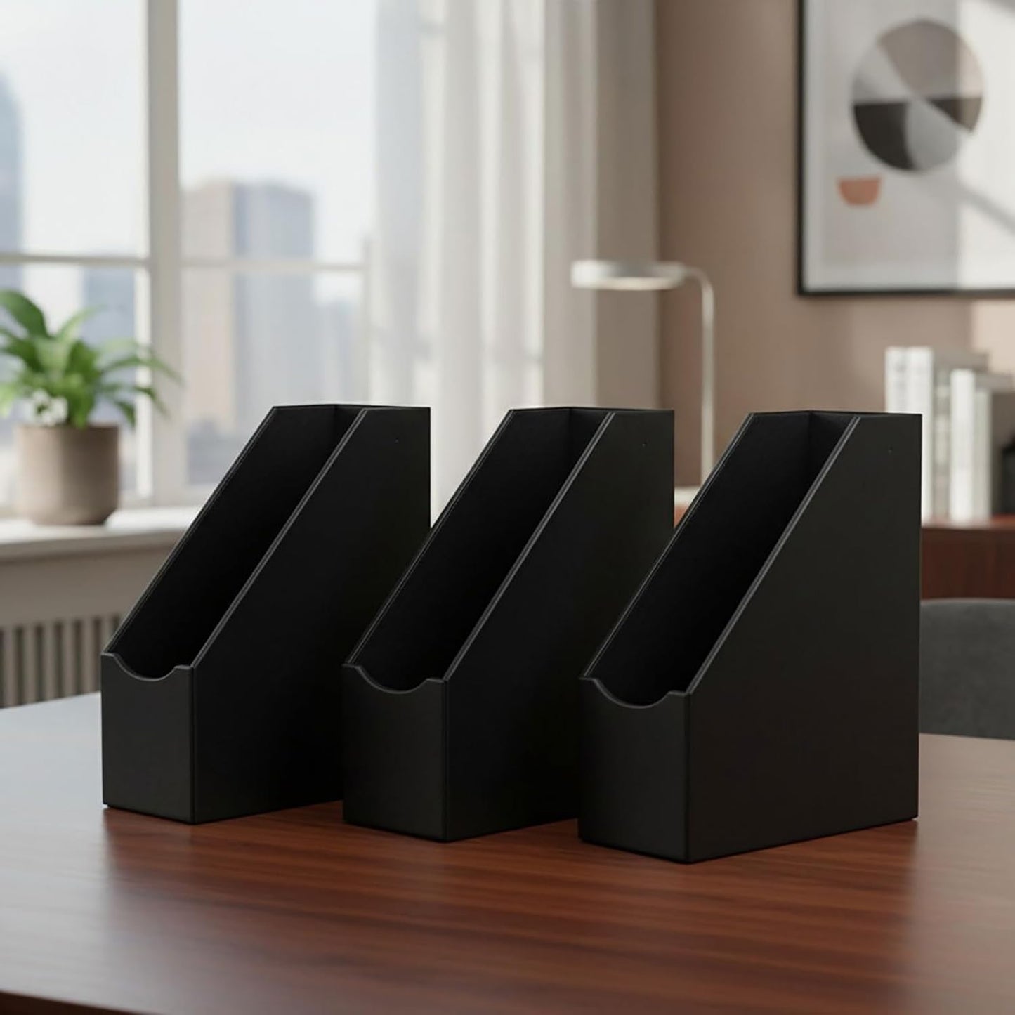 UnionBasic Magazine File Holder, Leatherette Desktop Document Organizer, Home Office Paper Holder File Storage