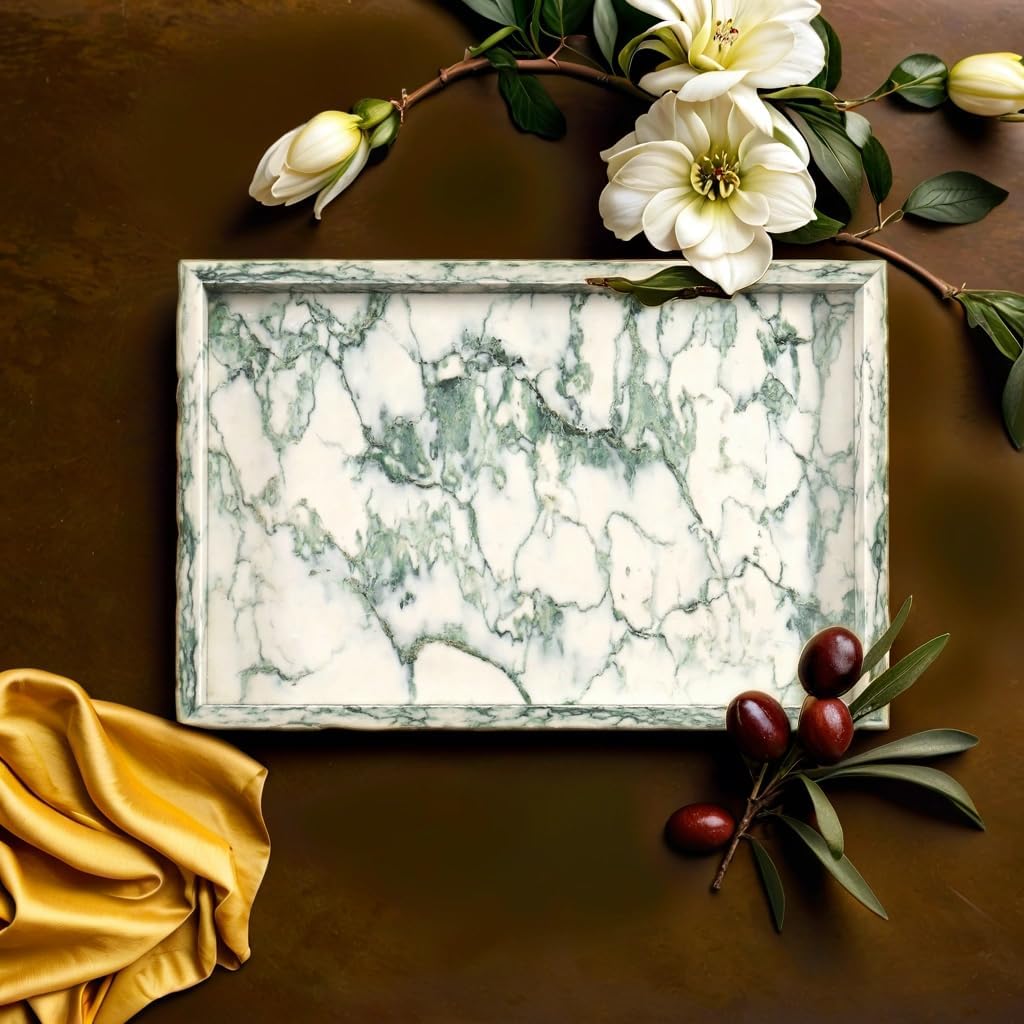 Natural Marble Vanity Tray / Green Texture