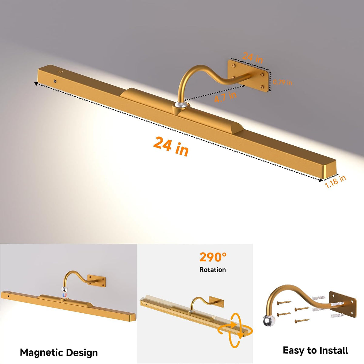 Picture Lights for Wall Brass,6000mAh Battery Operated Art Frame Lighting,Cordless Wireless Remote Dimmable Wall Light