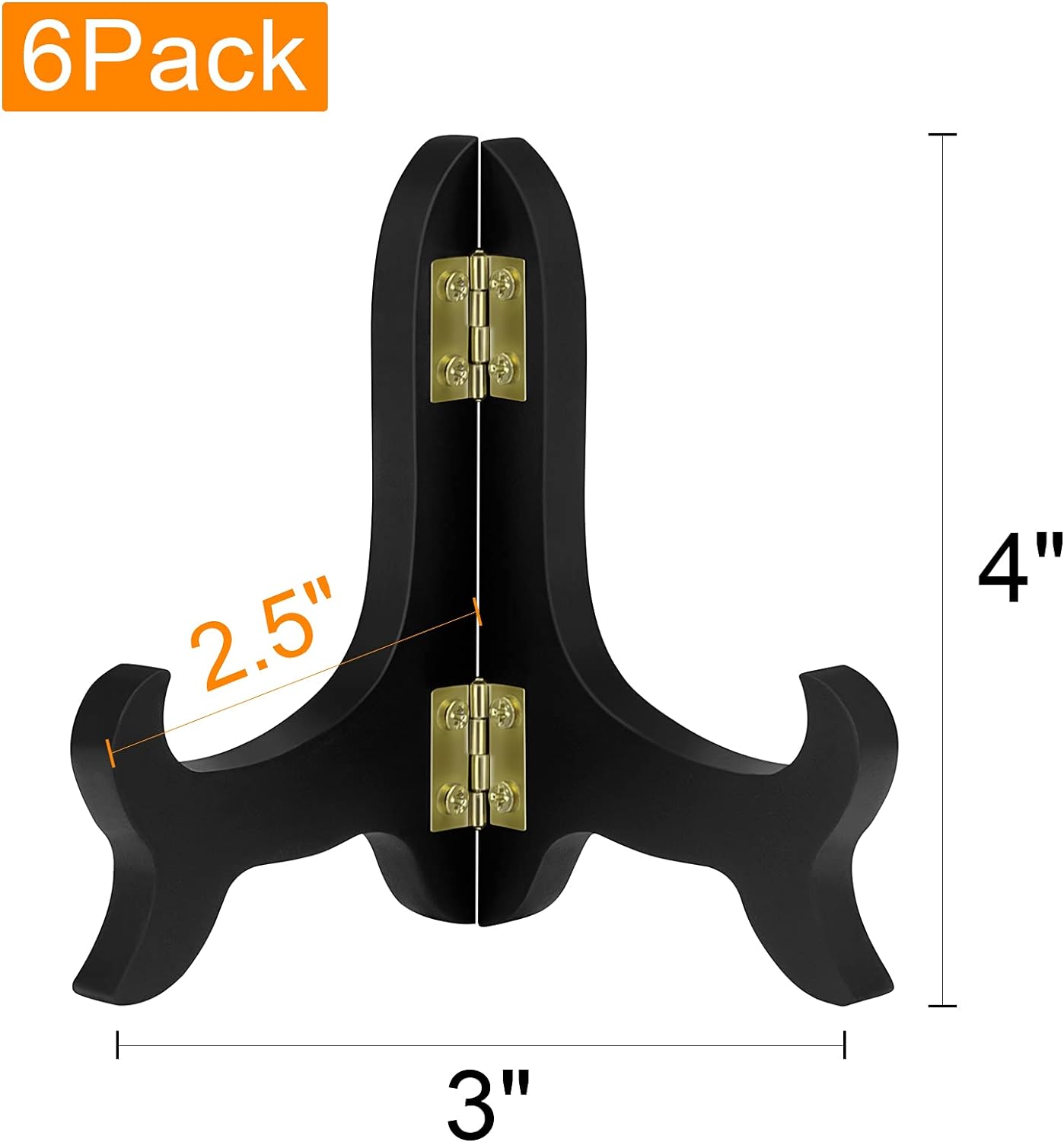Wooden Display Stand Plate Easels Holder / 4inch / Black / Set of 6
