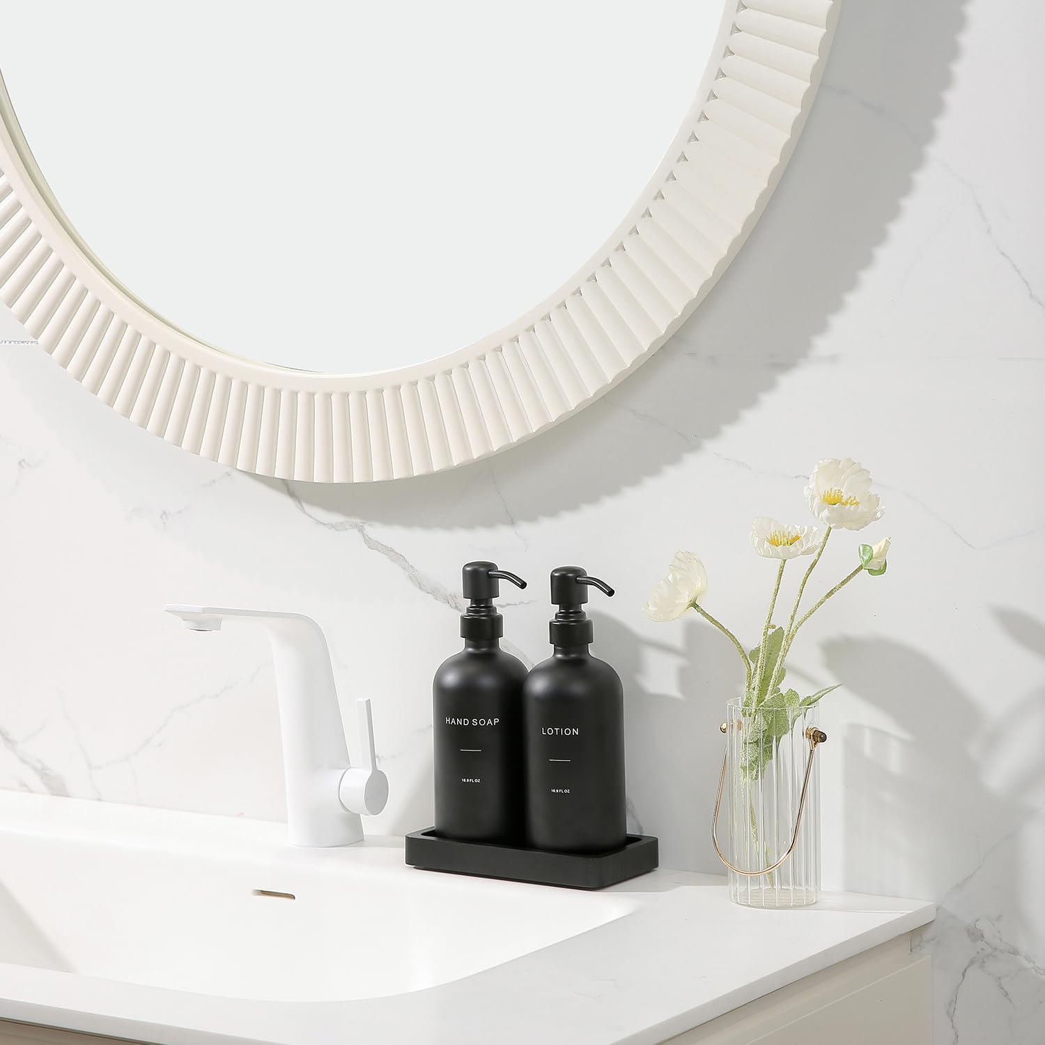 Prus Waso Black Soap Dispenser Bathroom Set | Soap and Lotion Dispenser Set with Stainless Steel Pump, Perfect for