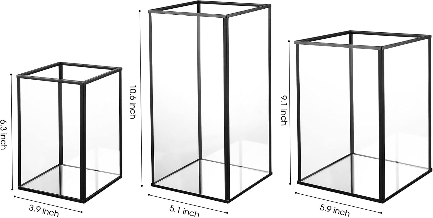 Phosphor Large Glass Hurricane Candle Holder Set of 3 PCS Black Glass Candle Holder for Thankgiving Wedding Party
