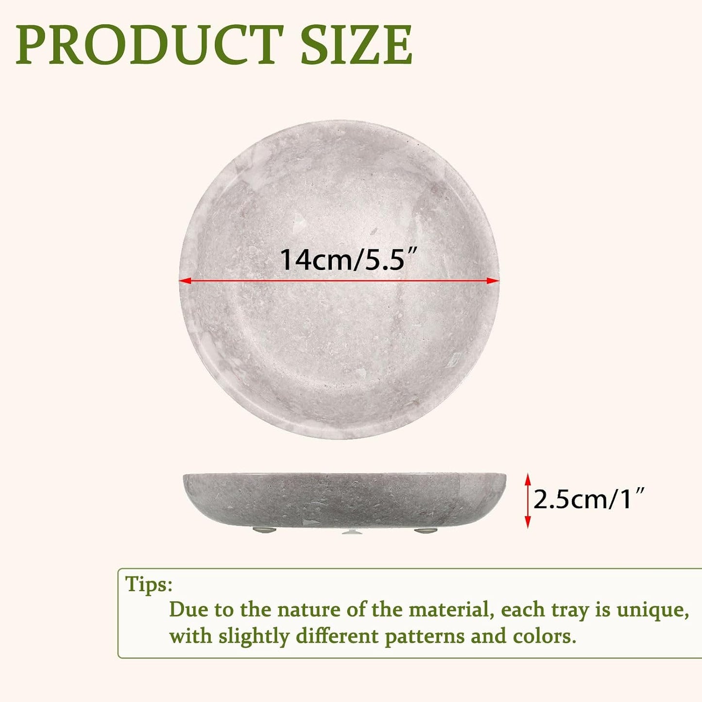 Small Key Bowl for Entryway Nightstand Organizer Tray Travertine Decorative Bowls / White/grey / 5.5