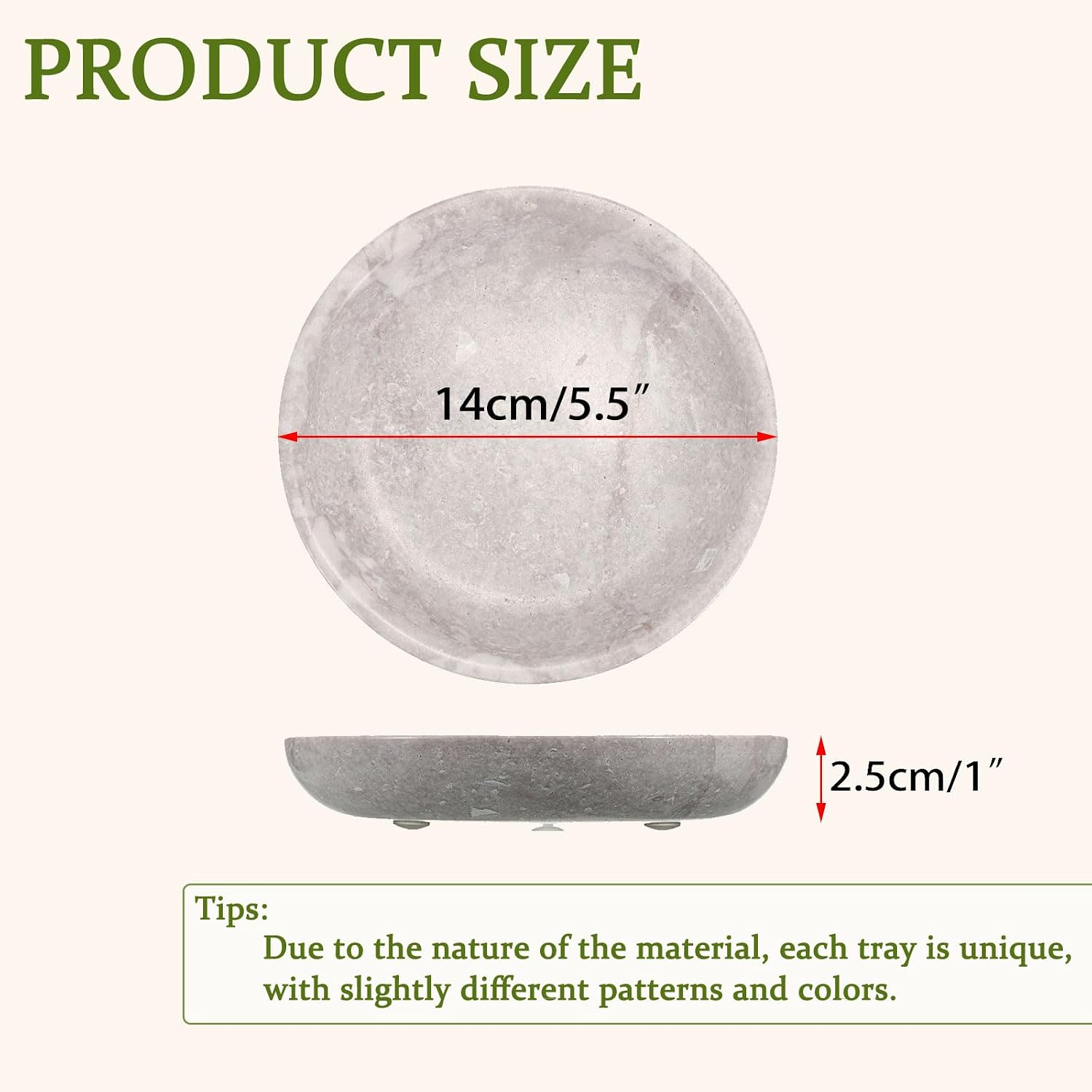 Small Key Bowl for Entryway Nightstand Organizer Tray Travertine Decorative Bowls / White/grey / 5.5