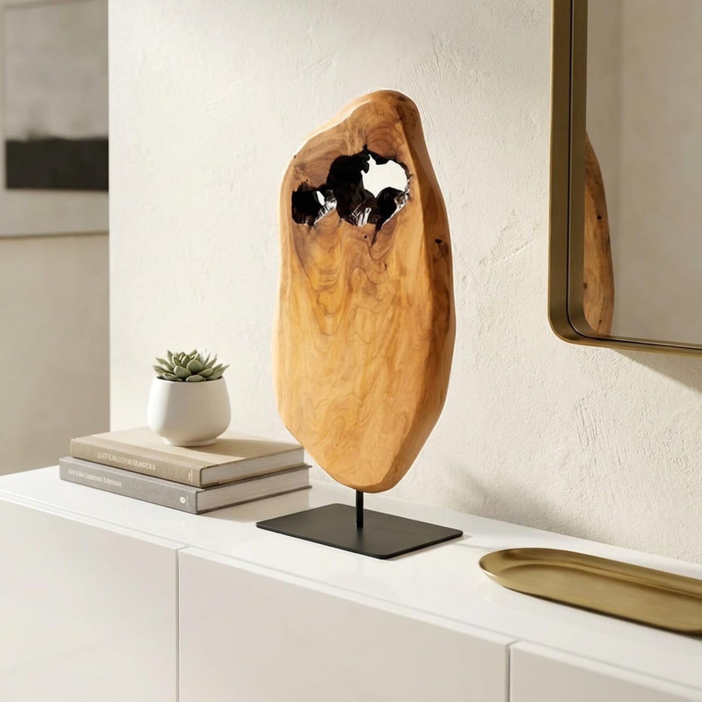 Irregular Cedar Wood Sculpture 8.75" W x 1.75" D x 17.75" H Edge Tabletop Statues / Large / Natural