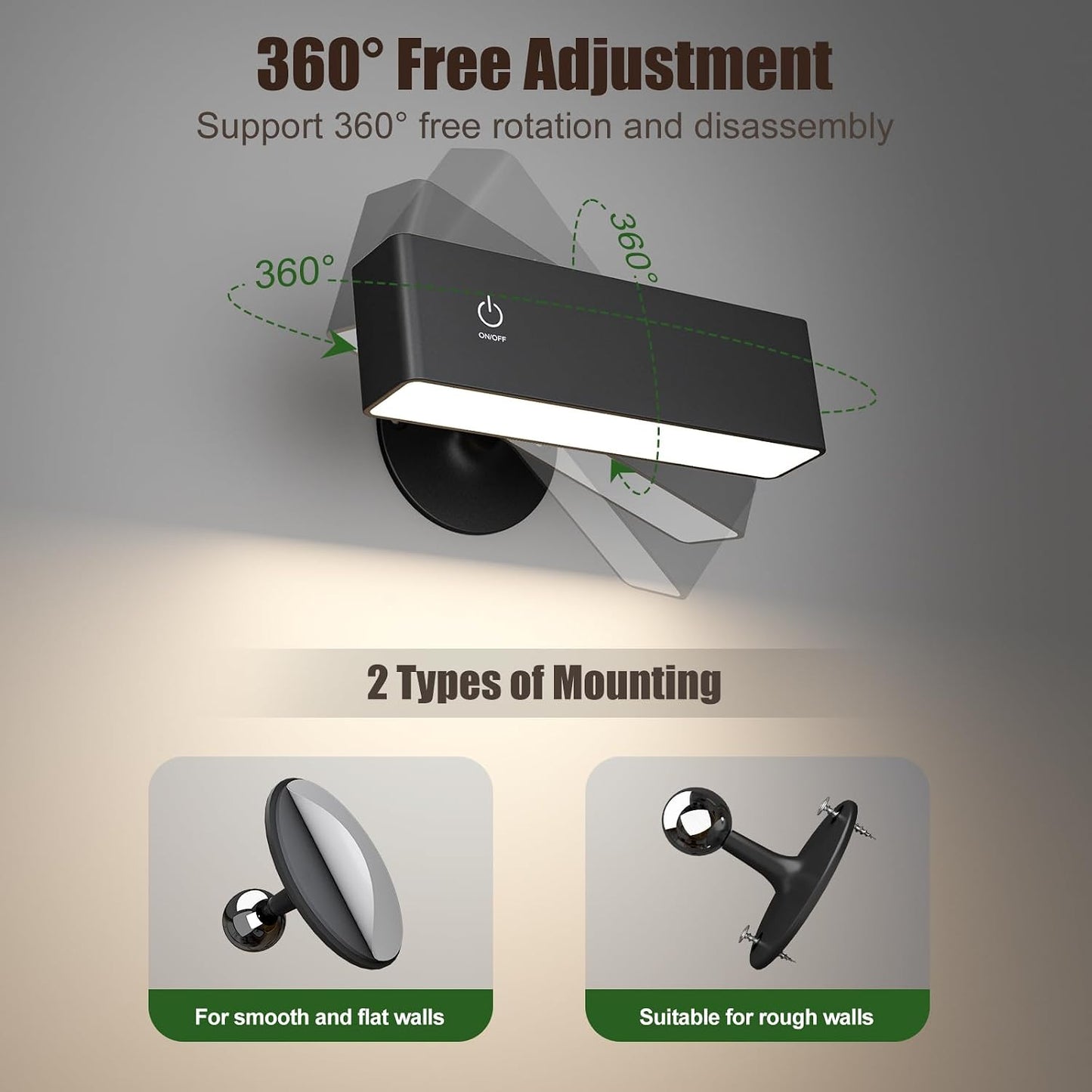 YiLaie Battery Operated Wall Sconces Set of 2, LED Wall Mounted Lights with 4000mAh Rechargeable Battery Operated, 360°