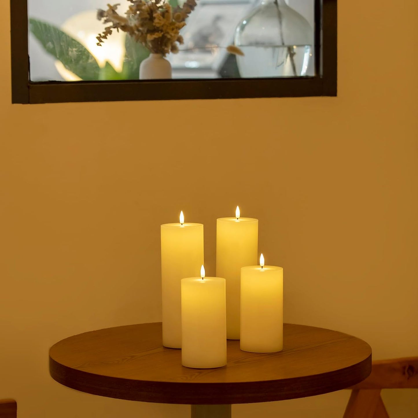 volnyus White Flameless Candles Set of 2 (3x9 inch) Flickering LED Wax Candles Battery Operated with Remote Control