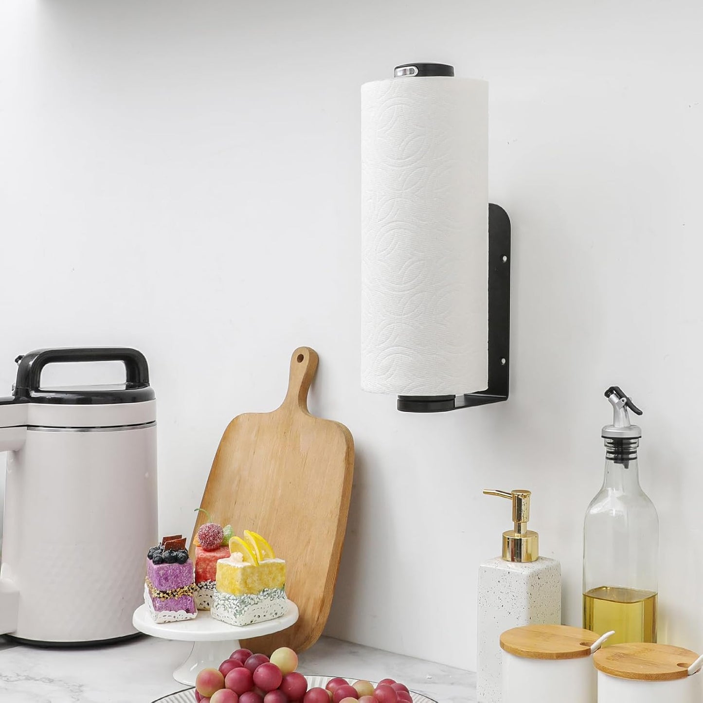 theaoo Under Cabinet Paper Towel Holder, One-Hand Tear, Wall Mount, Black | Quick Release Knob For Easy Roll Loading.