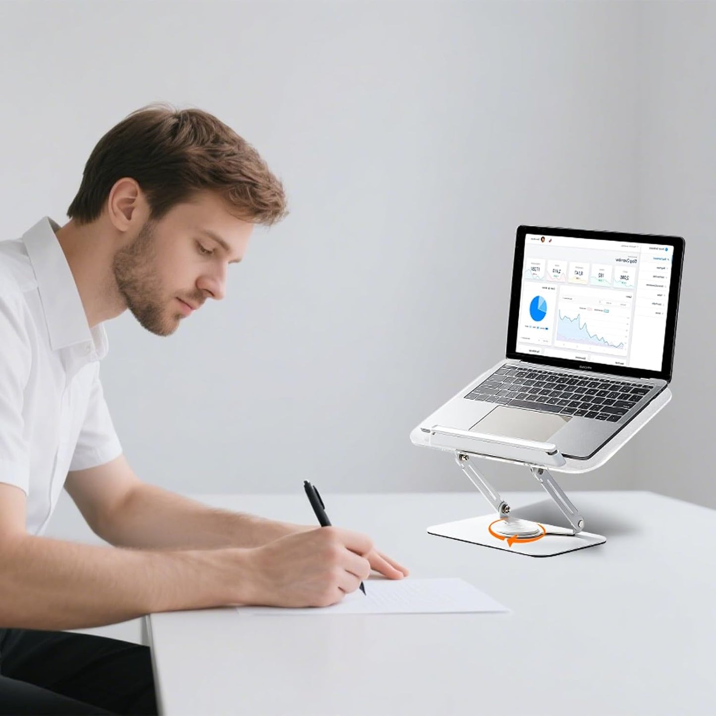 BYMECOST Acrylic Book Stand for Reading, Adjustable Book Holder, White | Foldable Desktop Riser Stand with 360°