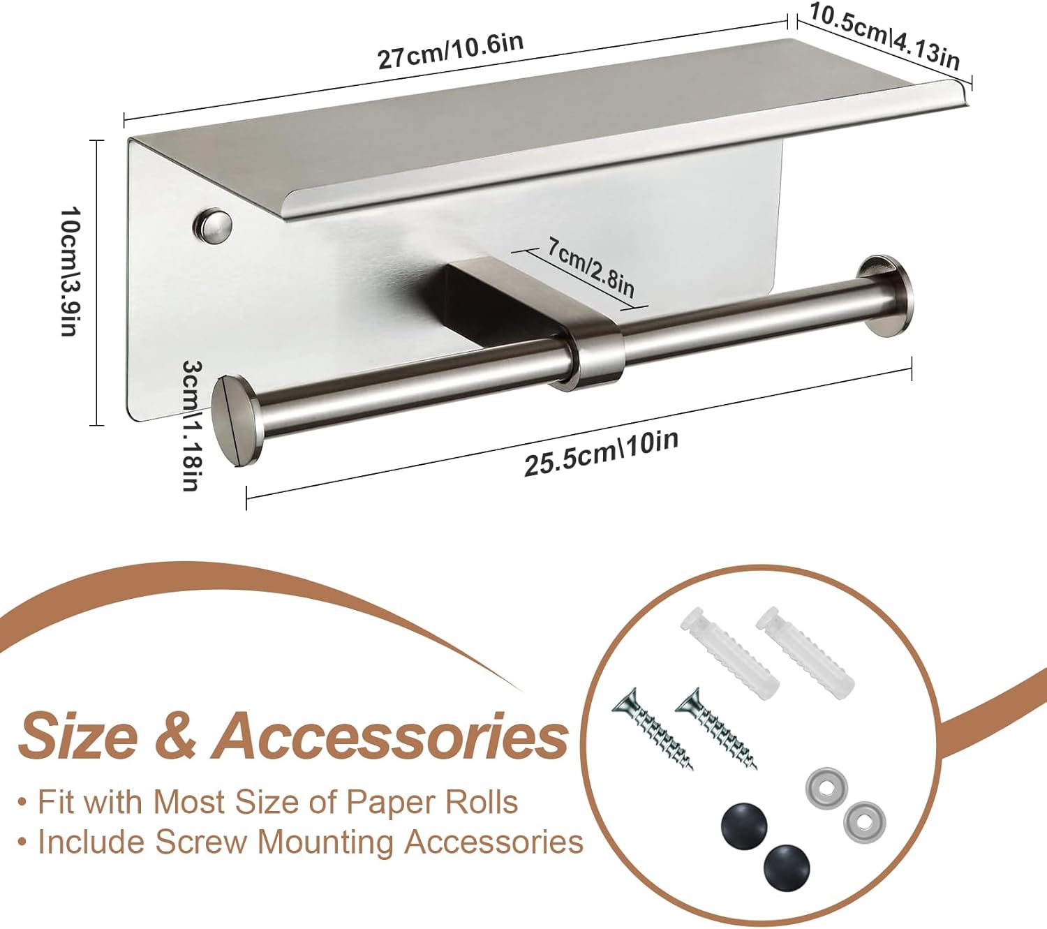 Toilet Paper Holder Wall Mount with Shelf Bjiotun Stainless Steel Toilet Paper Storage Tissue Roll Holder for Bathroom