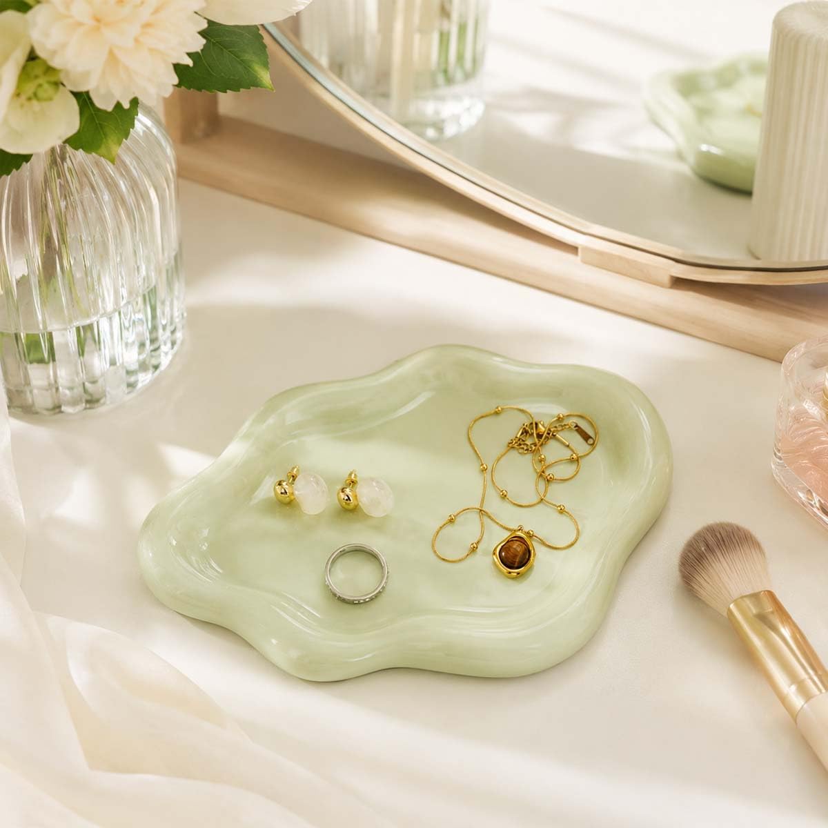 Vanity Ring Dish Ceramic Trinket Ring Holder / Cloud-green