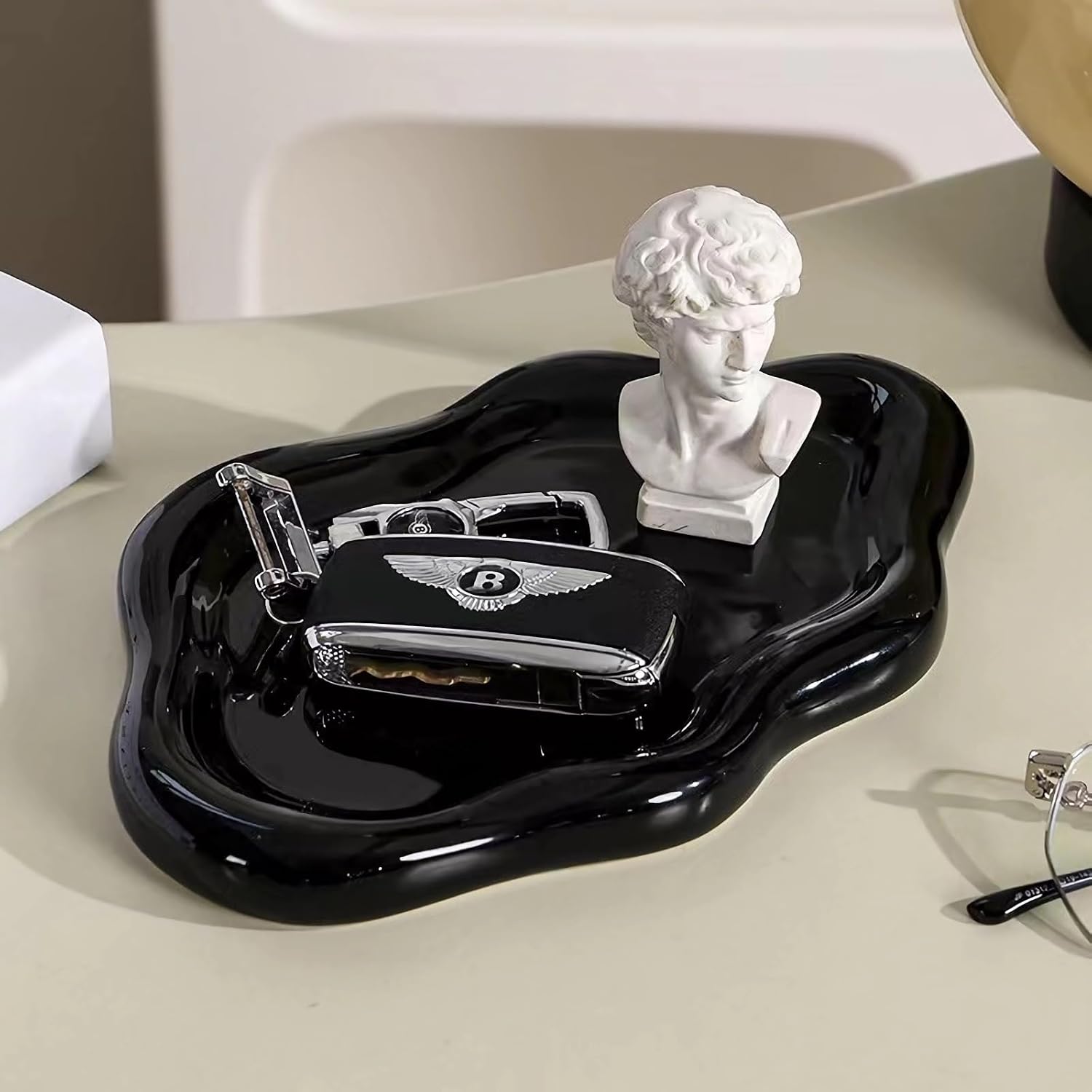 Ceramic Jewelry Tray Dish for Ring Key Trinket / Black