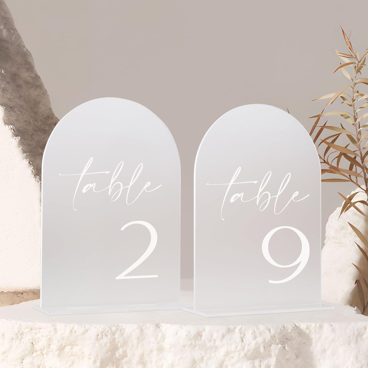 HOODO Frosted Arch Acrylic Table Numbers 1-30 with Stands, 5"x7" Acrylic Arch Signs and Holders, Frosted Table Numbers