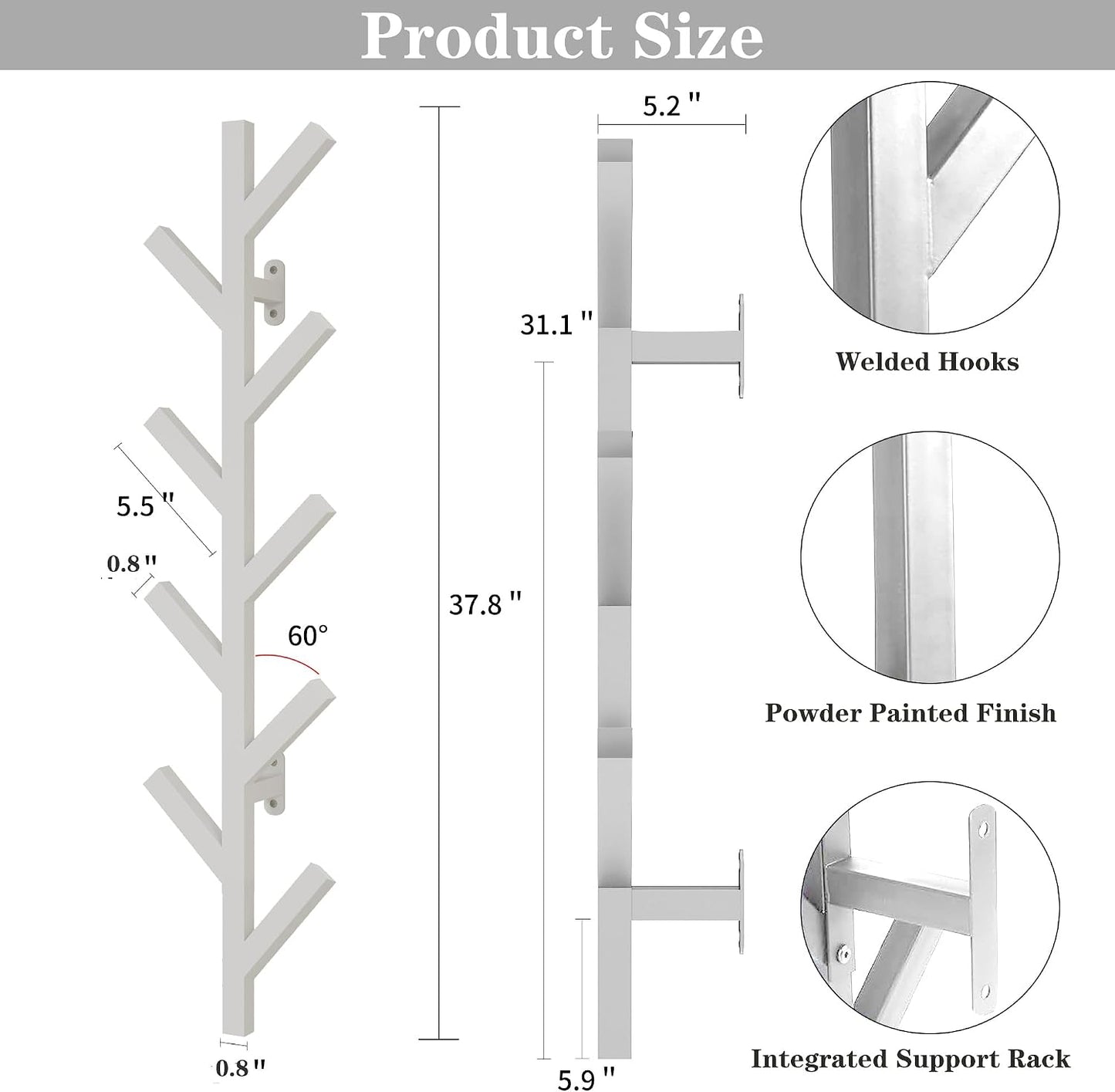 Vlush Wall Mounted Metal Coat Rack with 9 Hooks Modern Minimalist Coat Racks, Upright hat rack for wall for Hanging