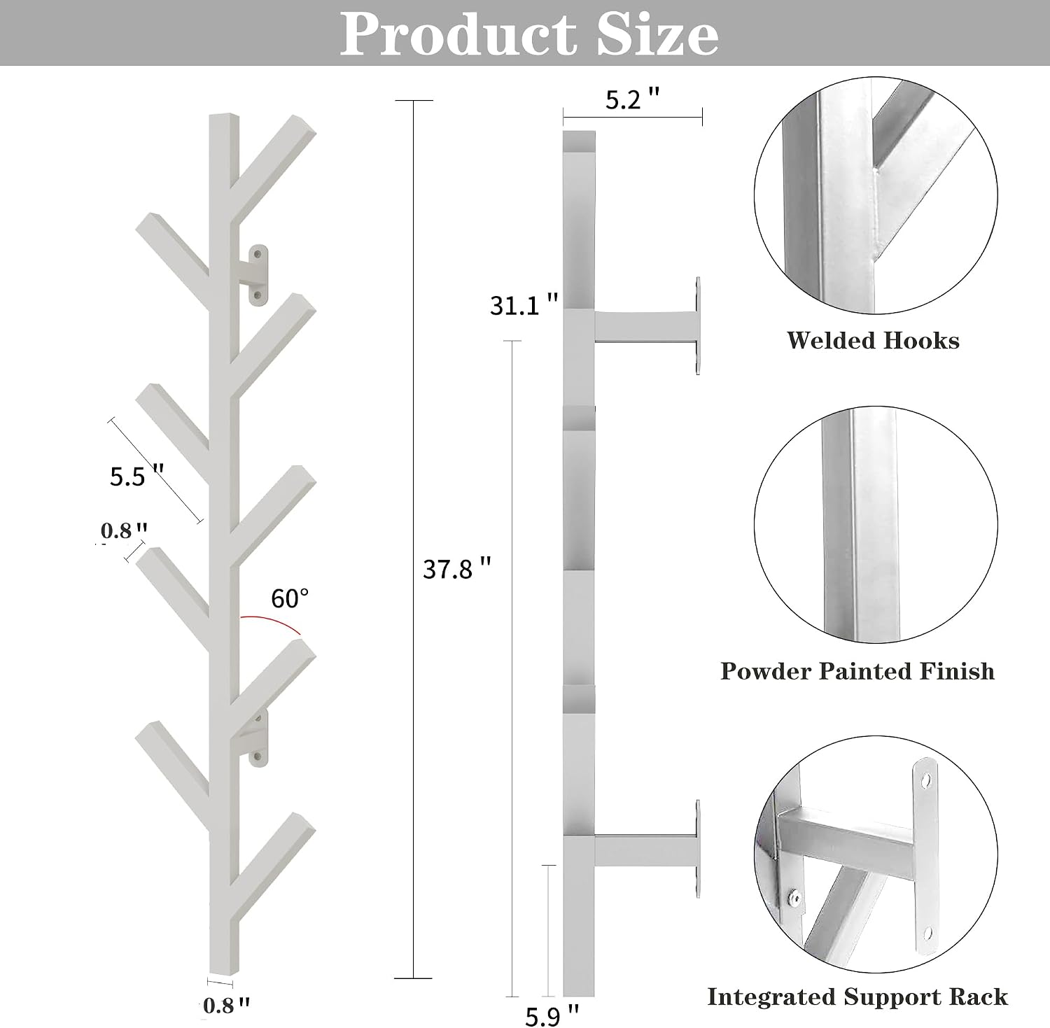 Vlush Wall Mounted Metal Coat Rack with 9 Hooks Modern Minimalist Coat Racks, Upright hat rack for wall for Hanging