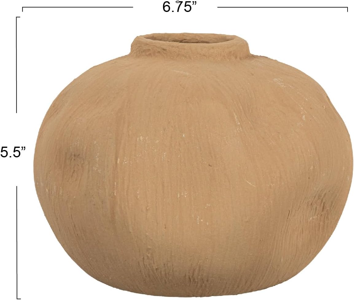 Pinched Organic Shape Terracotta Vase / Taupe / 6.5" Diameter x 5.5" H