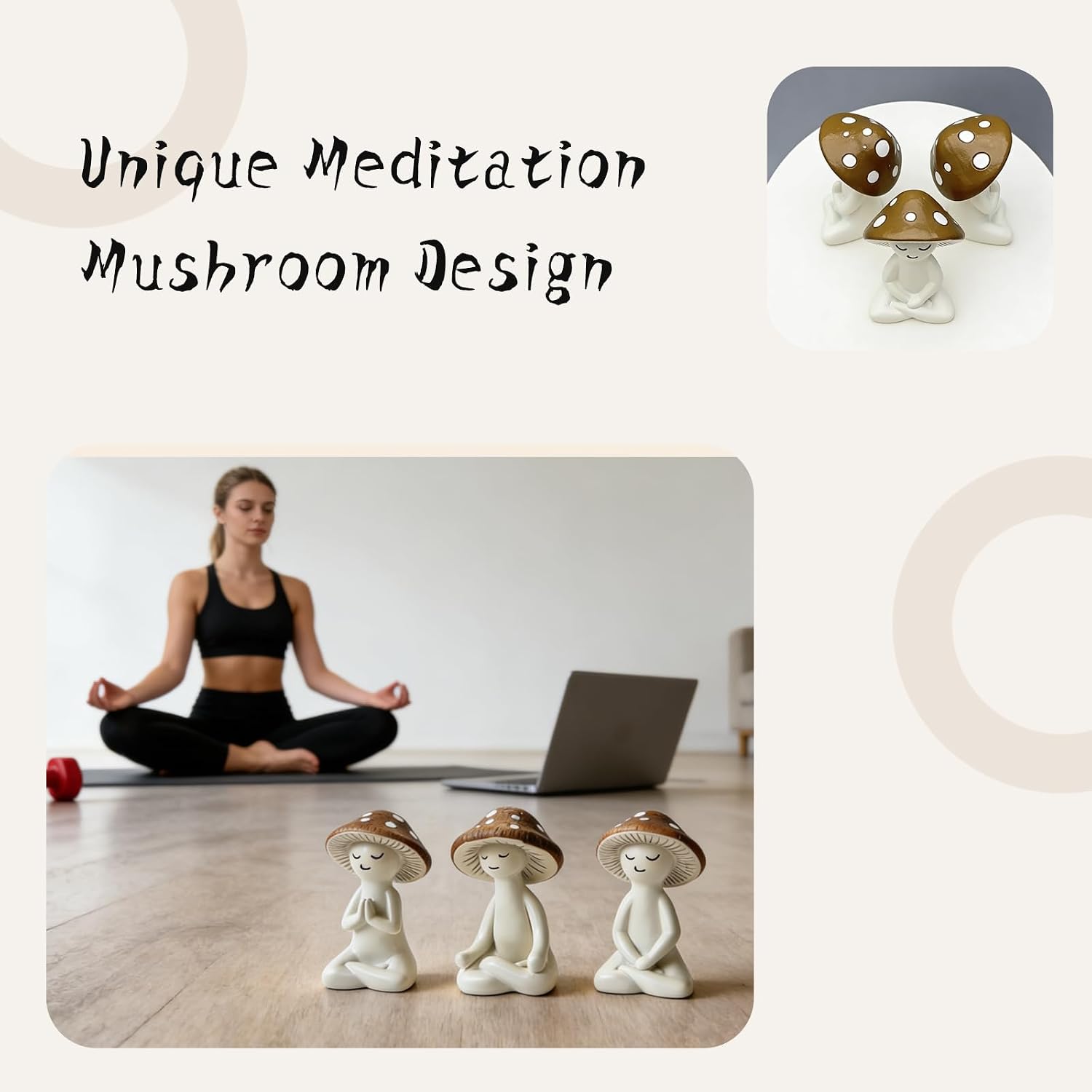 Ceramic Meditation Mushroom Figurines Set / Set of 3